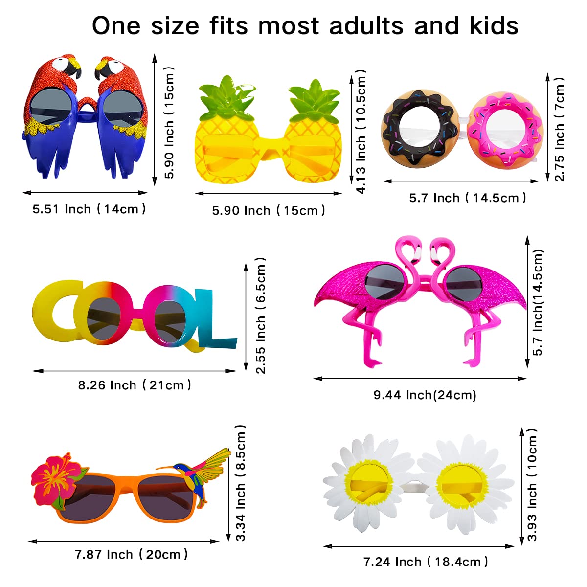 Poptrend 7 Pack Luau Party Glasses,Hawaiian Funny Glasses for Summer Party Supplies,Kids,Teens,Adults Beach Party Favors