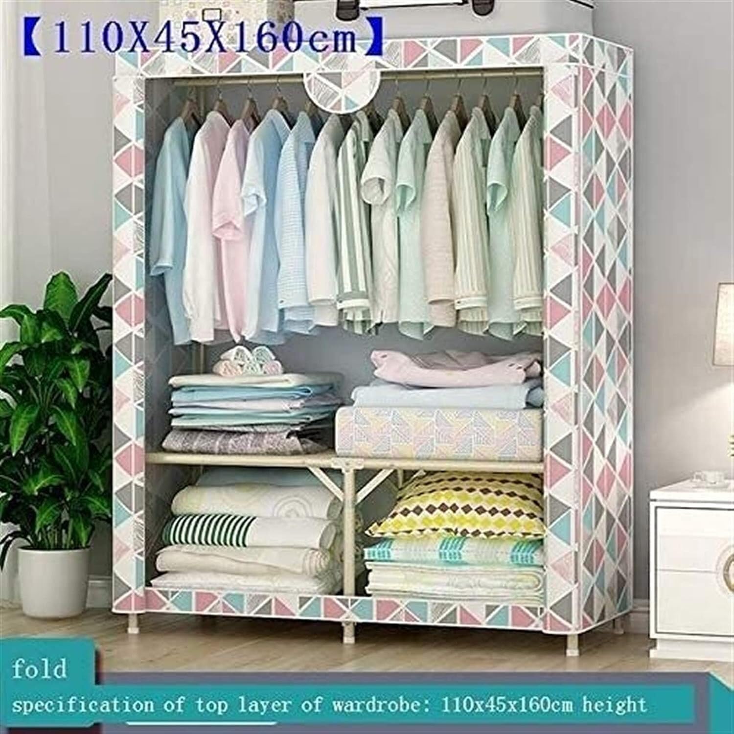 Wardrobe Closet Schrank Einfacher Zusammenklappbarer Kleiderschrank, Stoff, Stahlrahmen, Multifunktionale Hängende Schlafzimmermöbel Closet Aufbewahrungsschrank