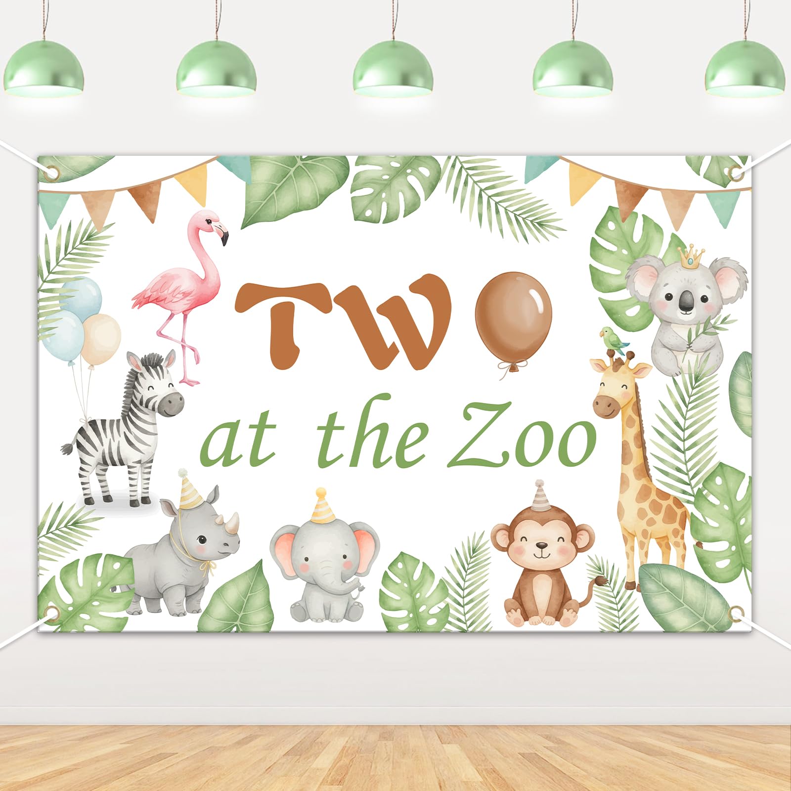 Zoo Themed 2nd Birthday Backdrop Two at The Zoo Animal Themed Background Banner Safari Jungle Wild Animals Photography Background for Girls Boys Second Bday Party Supplies 5 * 3ft