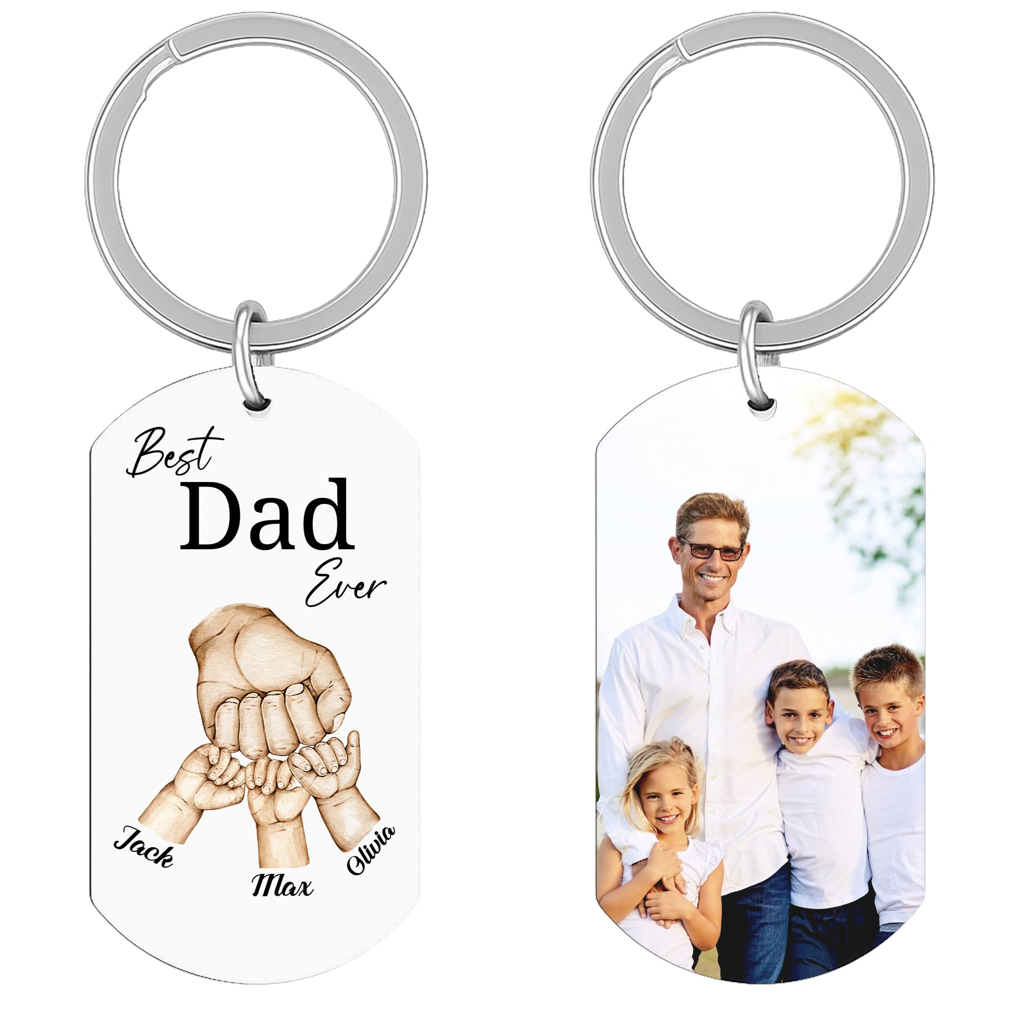 Print Maniacs Personalised Photo Printed Engraved Custom Text Keychain Customise Double Side Keyring Gift for Dad Birthday Gifts Presents for Women Father's Day Mother's Day