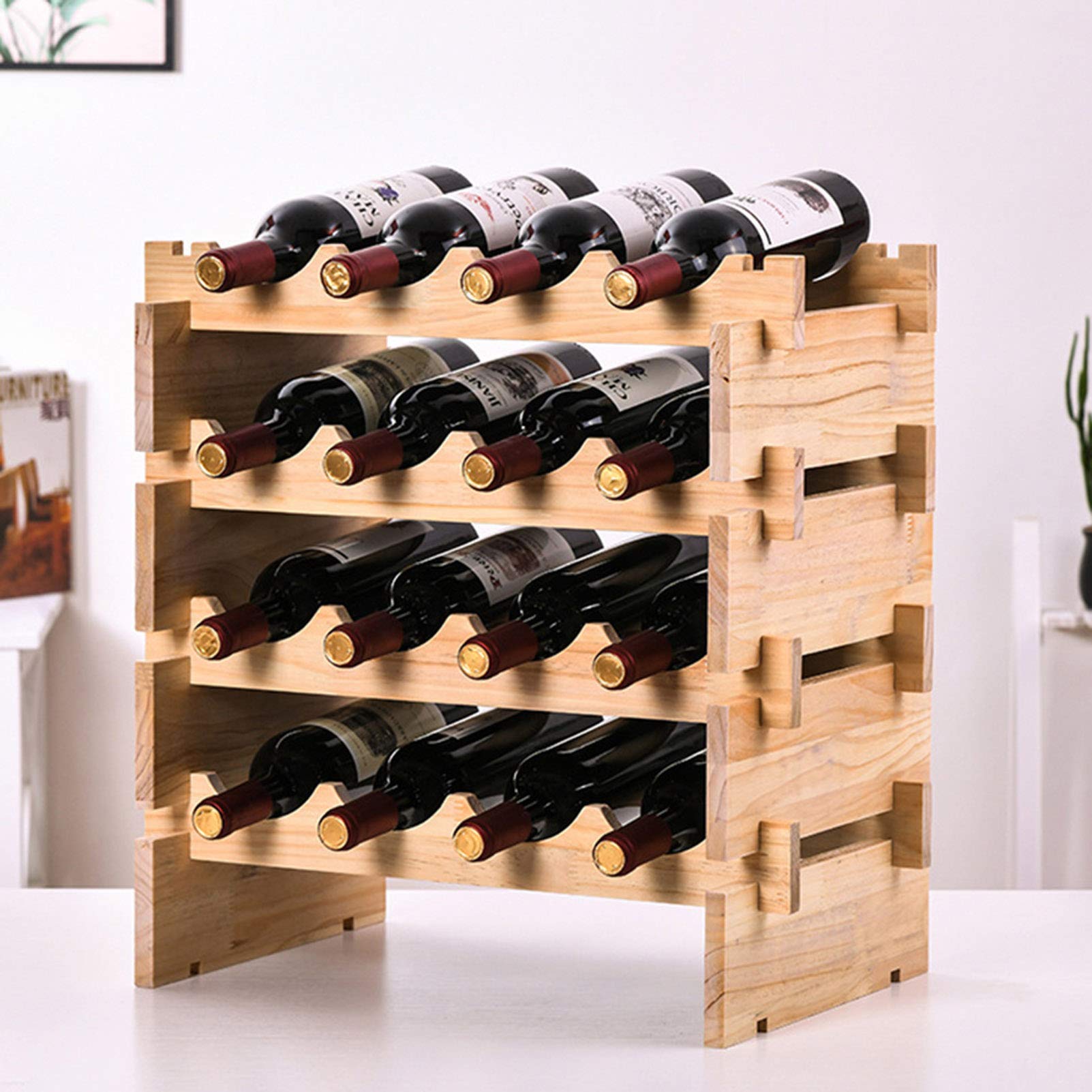Juexica Stackable Wooden Wine Rack - Holds 36 Bottles, Modular DIY Storage For Cabinet Or Countertop