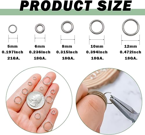 Miniatura 2 de 1000 anillos de acero inoxidable de 0.394in, calibre 18, anillos de metal cerrados pero sin soldar, anillos de conector de un solo bucle para joyas,