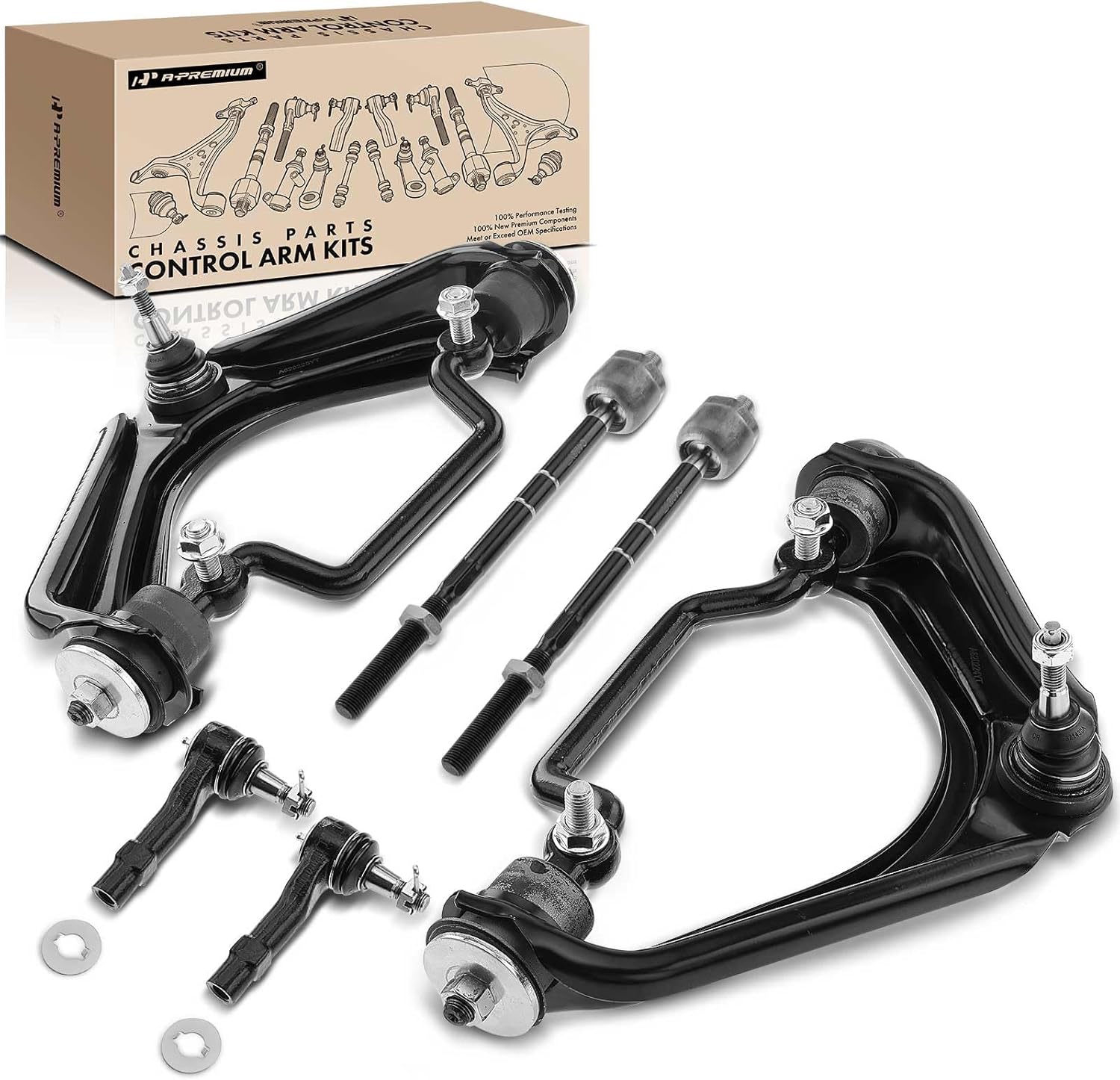 A-Premium Set of 6, Front Upper Control Arm, Inner Outer Tie Rod End, Compatible with Ford Explorer 2002-2003, Mercury Mountaineer 2002-2003, V8 4.6L Only