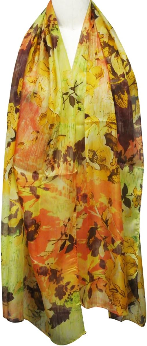 allydrew Luxurious 100% Charmeuse Silk Long Scarf, Golden Bloom Yellow