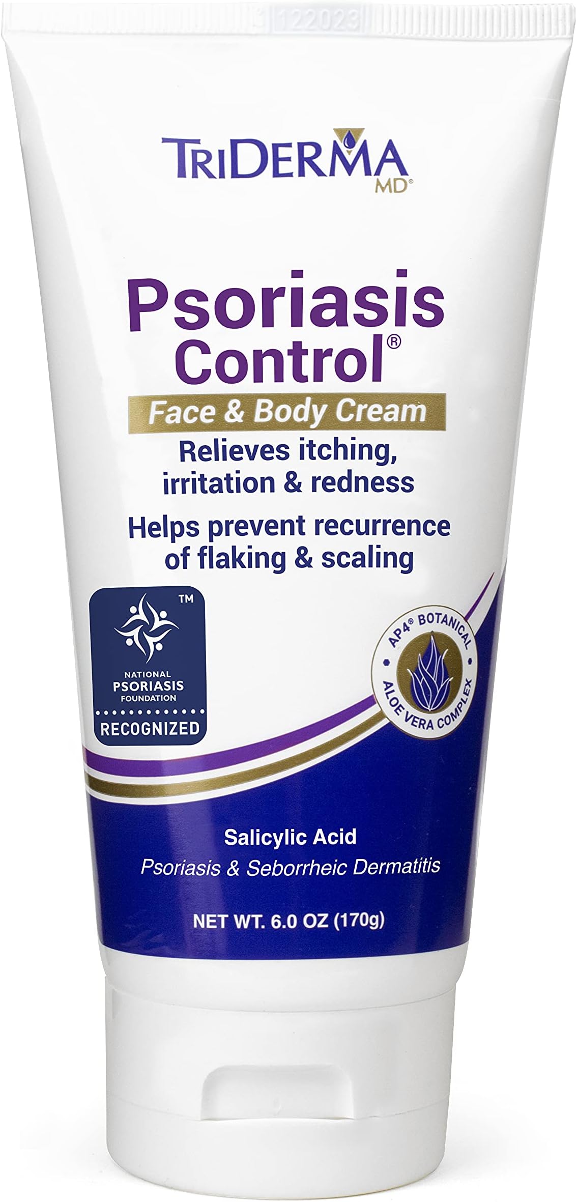 TriDerma Psoriasis Control Face & Body Cream - Maximum Strength 3% Salicylic Acid, AP4 Aloe Vera Gel, Urea Cream - Extra Moisturizing Treatment, No Cortisone or Coal Tar - FSA Eligible - 6 Oz