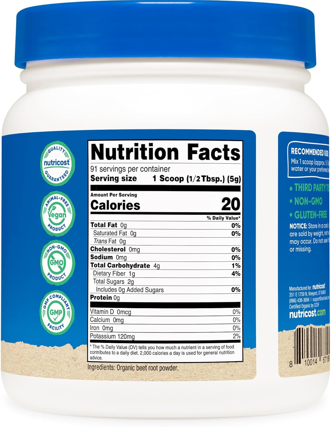 Nutricost Organic Beet Root Powder 1 LB - Vegan, Superfood, Certified USDA Organic