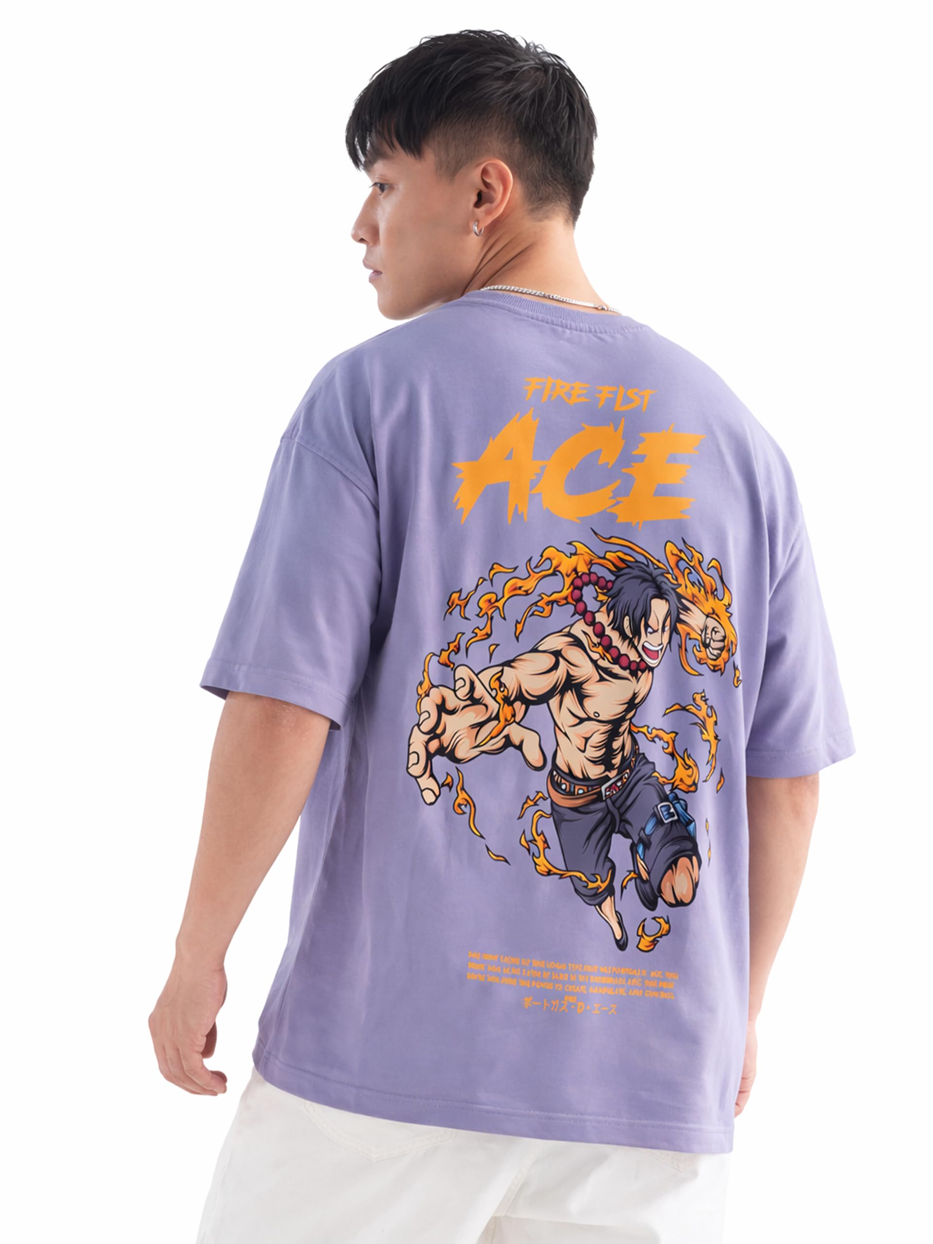 Darkbuck 1 Piece Luffy Fire Fist Ace Oversized T-Shirt for Men & Women | Drop Shoulder Loose Fit | Premium Cotton Streetwear Anime Graphic Tee (Lavender)-image-49