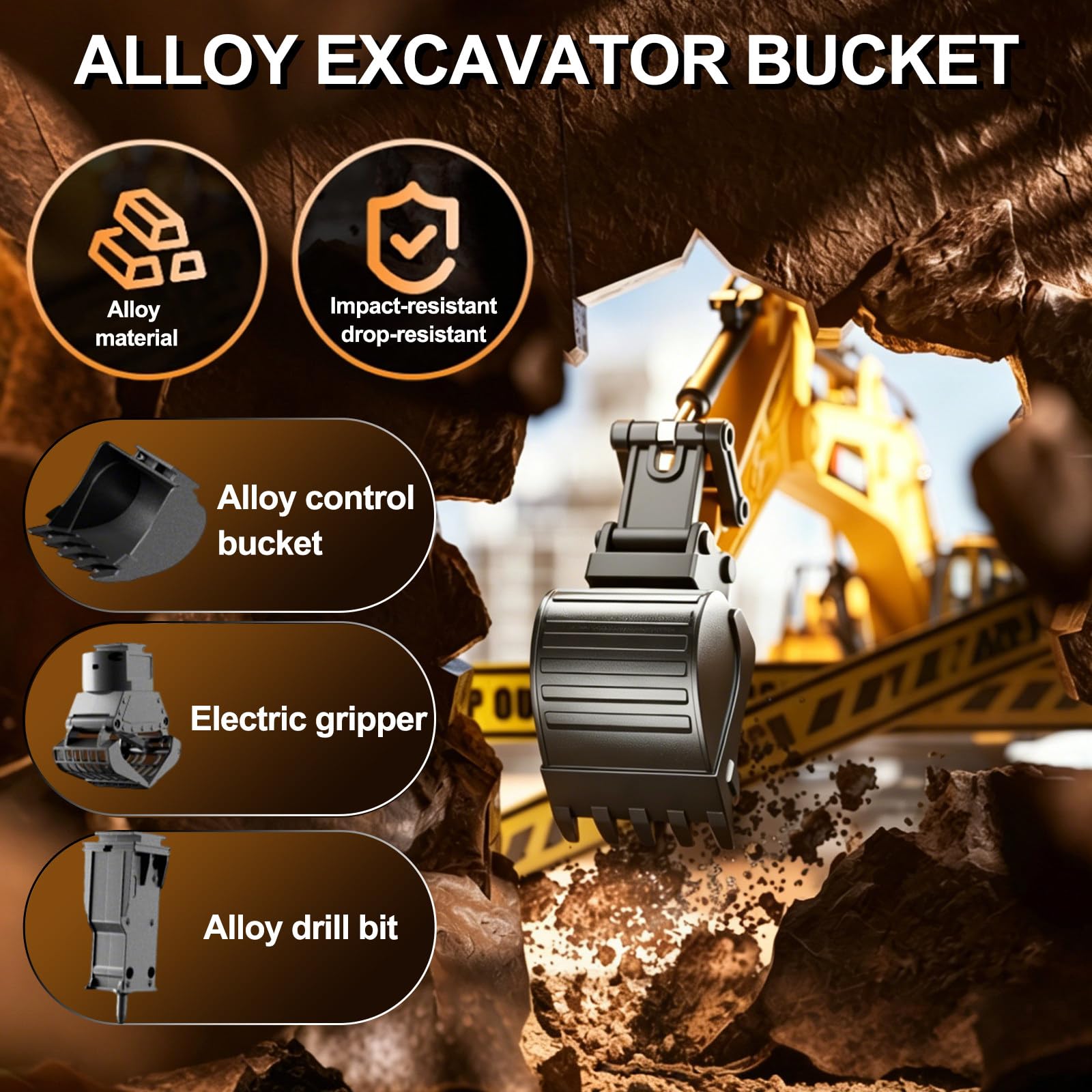 Escavatore Rc Elettrico, Telecomando Escavatore Idraulico Rc, Pinza E Martello Demolitore; modalità Demo Attivabile con Un Tasto, Costruzione Auto Macchina Giocattoli White-Standard1