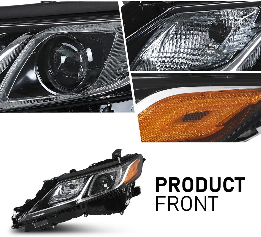 G-PLUS ‎Headlamp Headlights Assembly, Fit Toyota Camry LE SE 2018 2019 2020 2021 2022, Driver Side, Clear Lens Black Housing Amber Reflector, 81150-06C40, 8115006C40