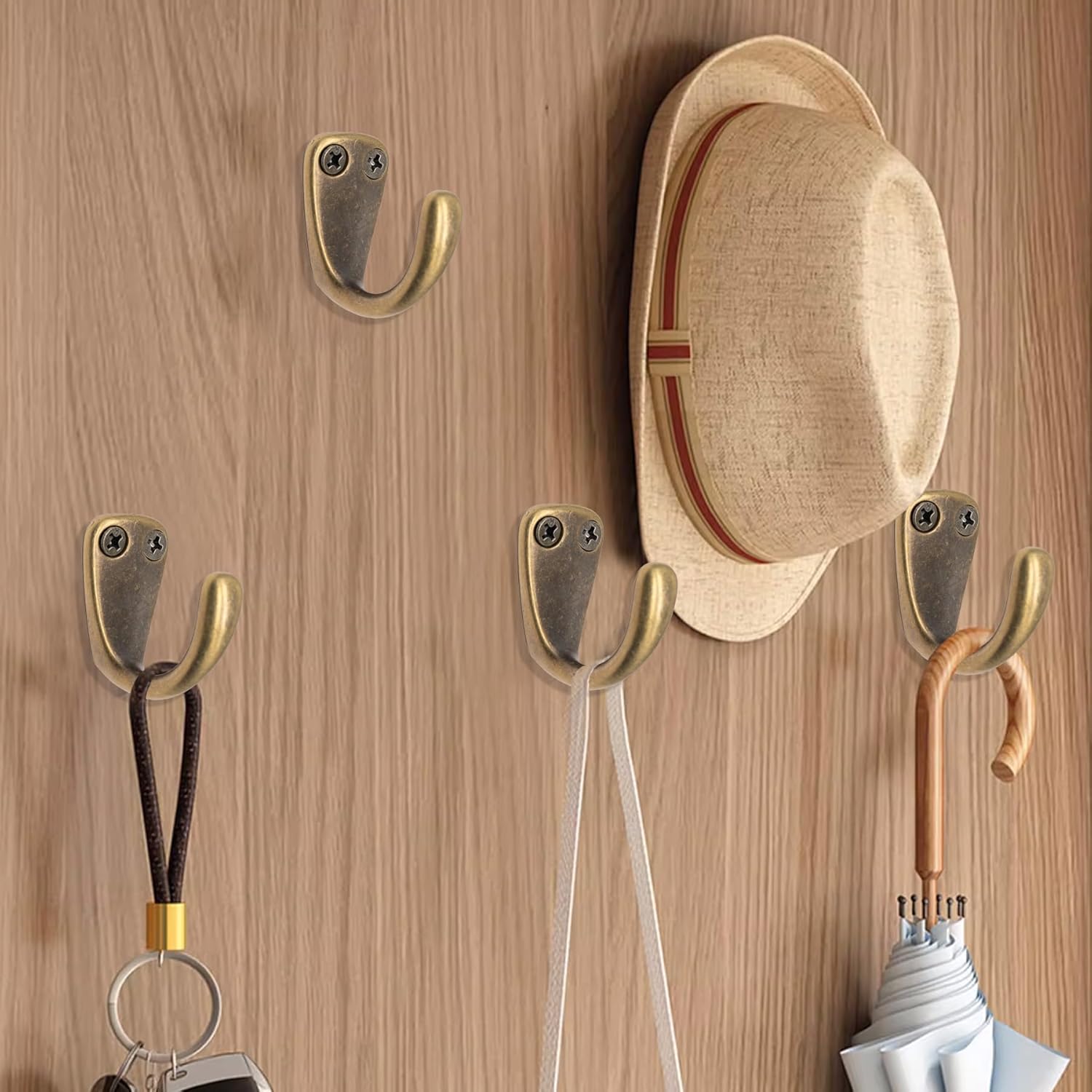 6PCS Vintage Bronze Coat and Hat Hook Classic Simple Hooks Wall Mounted Bath Stands for Hanging Clothes Hangers Scarf Towel Key Cup