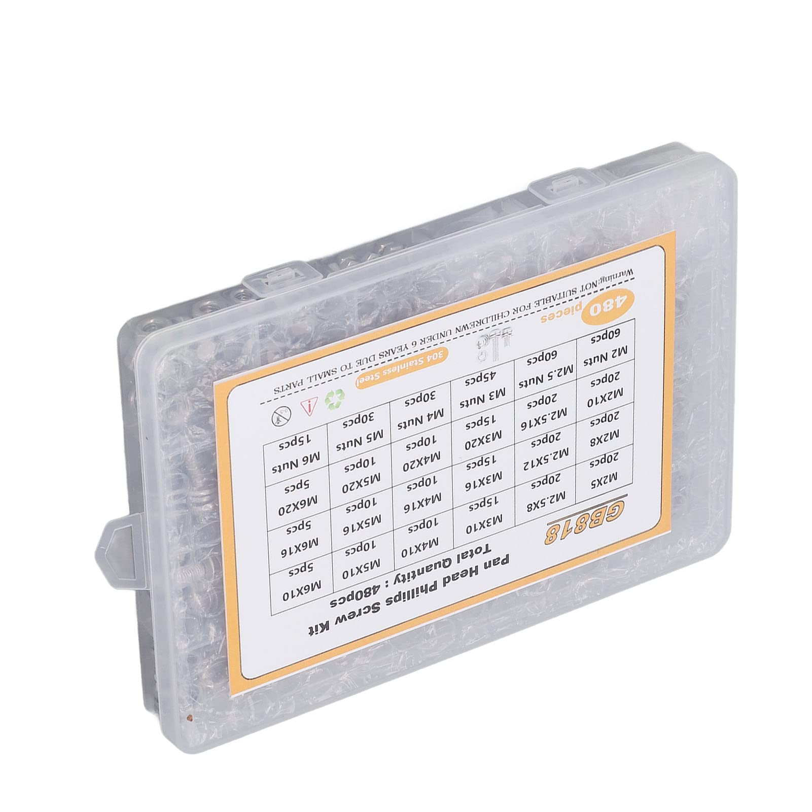 Kit de tuercas y arandelas para tornillos de cabeza plana, de acero inoxidable, 480 piezas, juego variado de herrajes de acero inoxidable 304 con caja de almacenamiento para repara