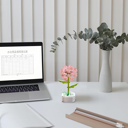 Miniatura 4 de Juego de construcción de ramo de flores con base, clavel rosa, plantas artificiales, bloques de construcción para decoración de oficina en casa,