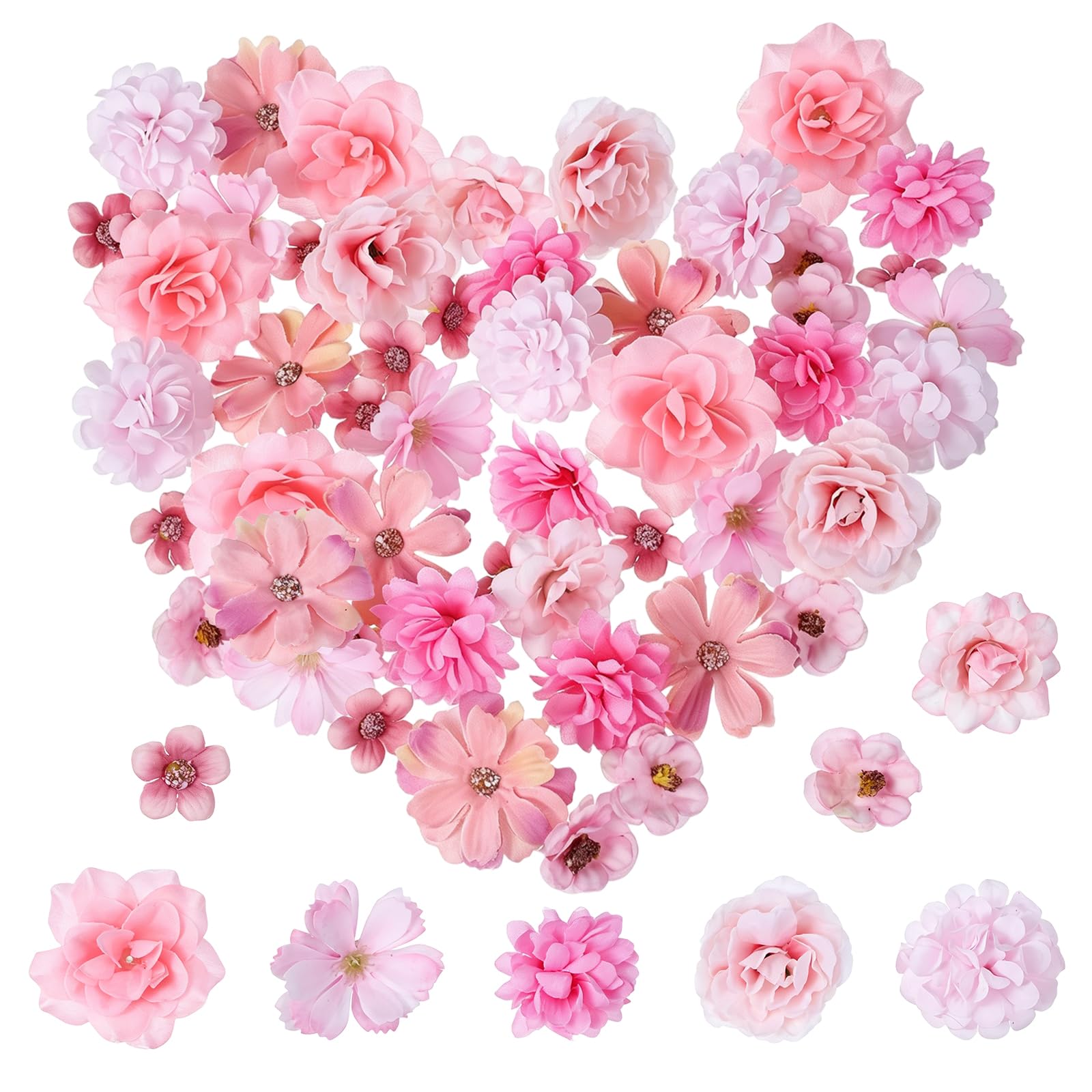Thinp 50pcs Pink Artificial Flower Heads, Flowers for Cake Decoration Pink Mini Flowers for Cakes Hair Accessories Gift Wrapping Wedding & Home Decor (Pink)