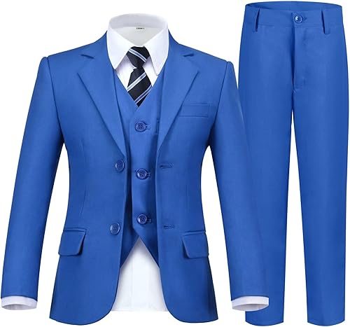 Boys Suits Slim Fit 5 Pieces Dress Suit Blazer Vest Pants Set Wedding Ring Beare