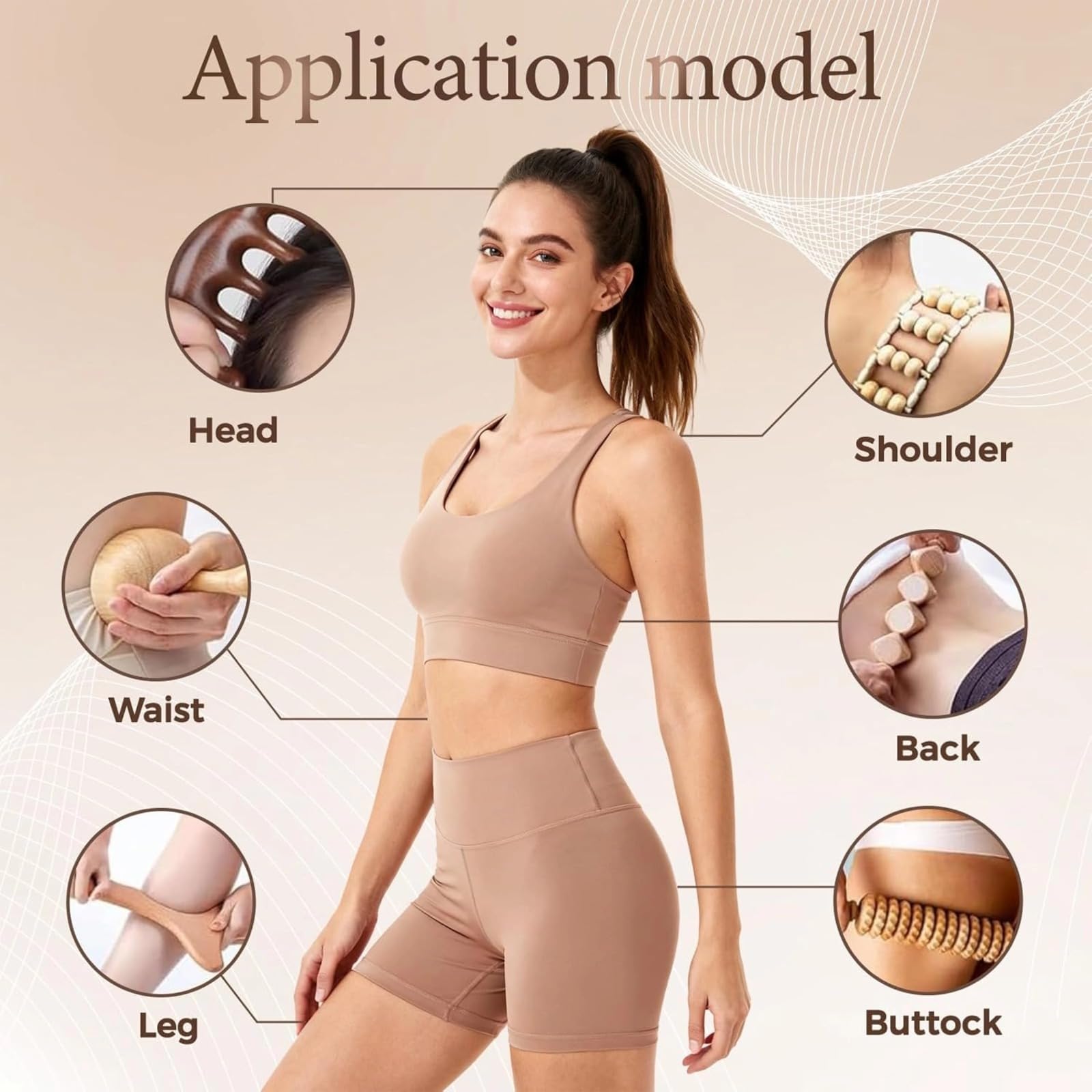 Kit de massage en bois 6 en 1 pour drainage lymphatique et modelage du corps, kit professionnel de madérotérapie, avec rouleau de fascia, planche Gua Sha et corde de massage pour un traitement