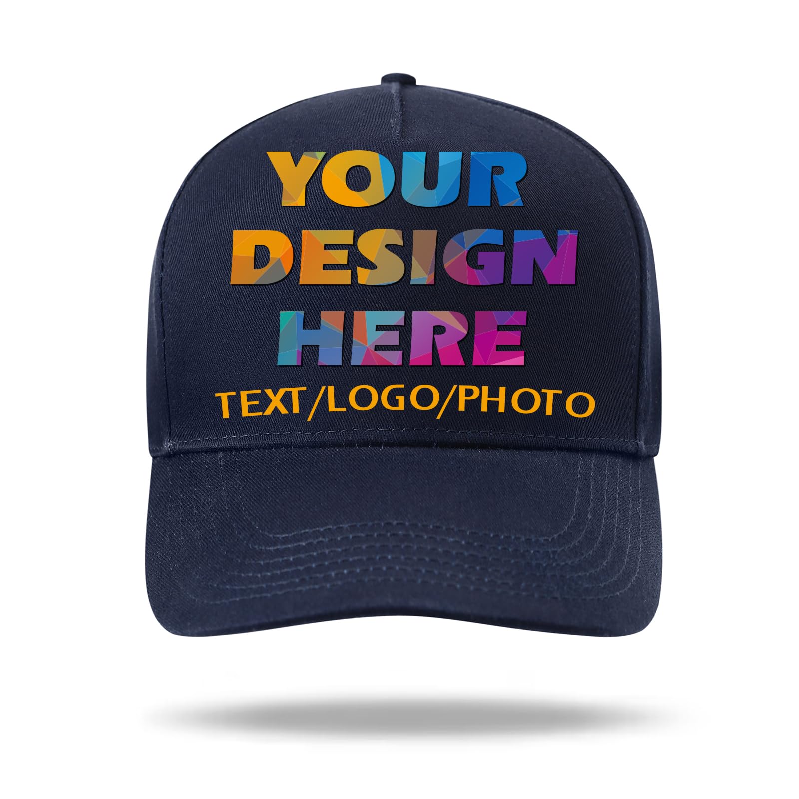 huale POD Custom Baseball Cap with Text Logo Photo - Custom Personalized Hats for Men & Women - Adjustable Buckle Custom Hat Navyblue