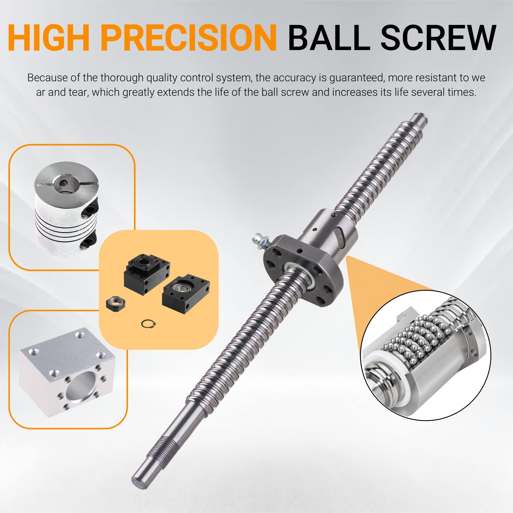 CNCYEAH SFU1204 Husillo De Bolas De 550 Mm, Acero Inoxidable, Guía Lineal Con Extremo Mecanizado Y