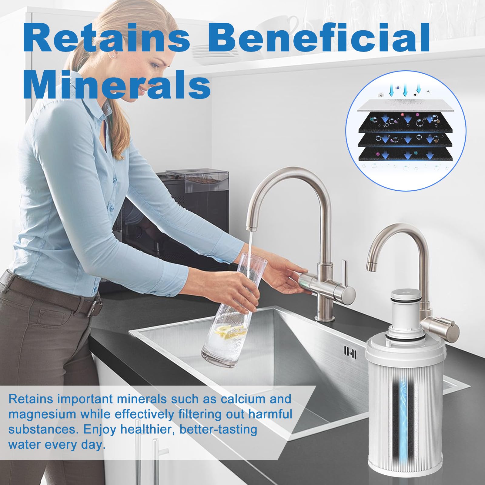 Roadtime Filtro de agua compatible con Amway espring 100186M/100188CH, filtro de carbón activo HEPA, cartucho de filtro de alta precisión, cartuchos de prefiltro elimina olores y mejora la calidad del