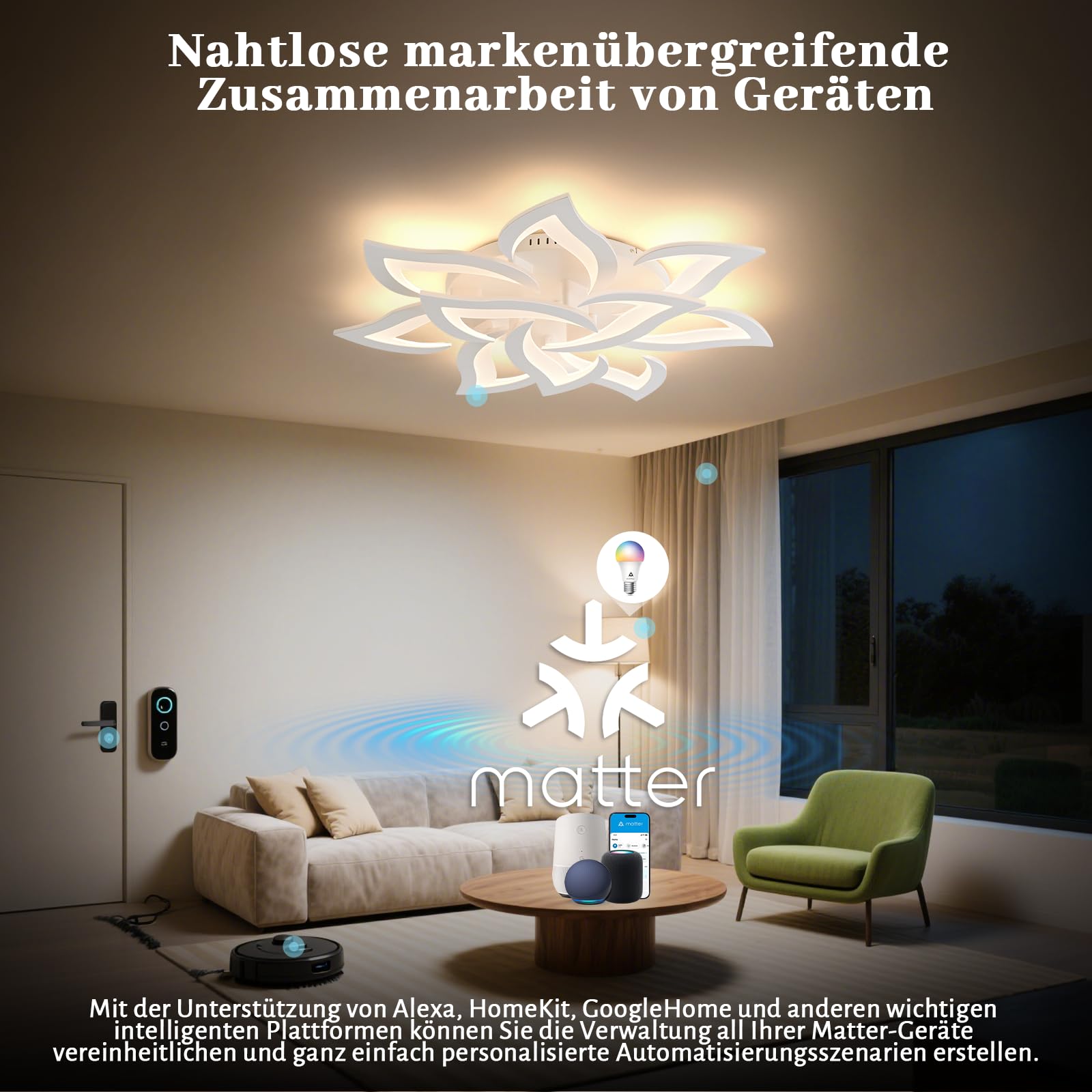 Sky angle Smart LED Deckenleuchte Küche Wohnzimmerlampe Modern Design Flurlampe Schlafzimmerlampe Blütenblätter Deckenbeleuchtung für Wohnzimmer Schlafzimmer