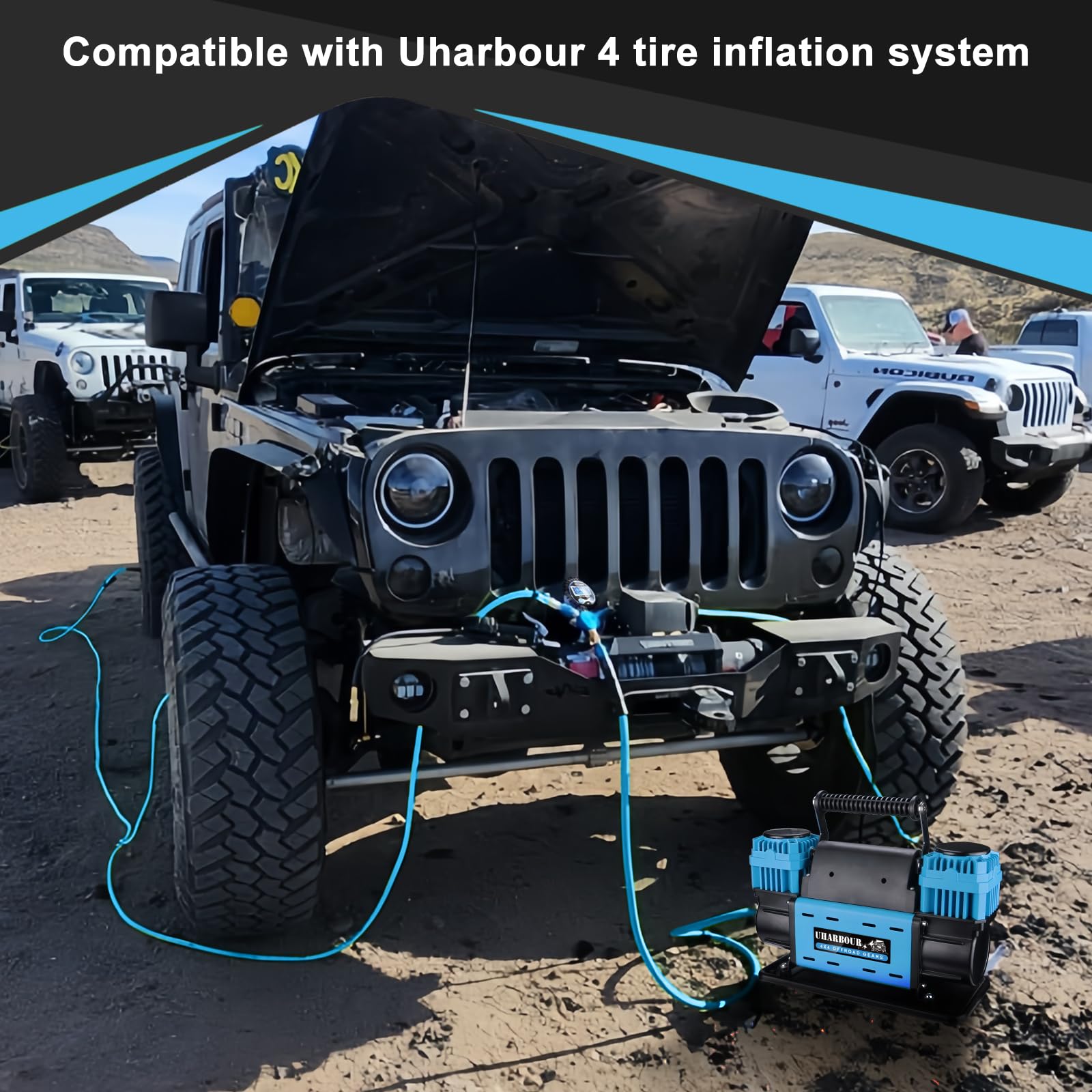Uharbour Compresor de aire todoterreno de 12 V con manómetro digital, compresor de aire todoterreno de 12 voltios, resistente, viene con bolsa de transporte