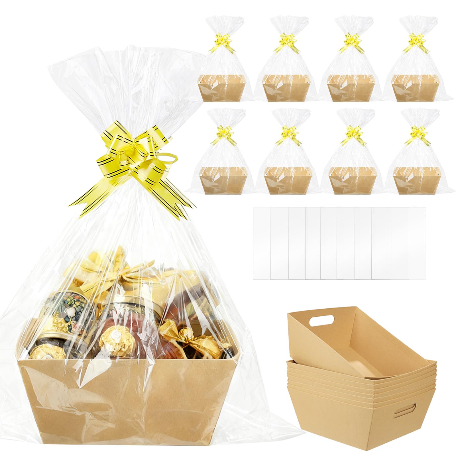Set di 8 cesti regalo vuoti, in carta kraft spessa, con 10 fiocchi, 10 sacchetti regalo, grandi scatole regalo da riempire per Natale, San Valentino, compleanno, Ringraziamento, matrimonio