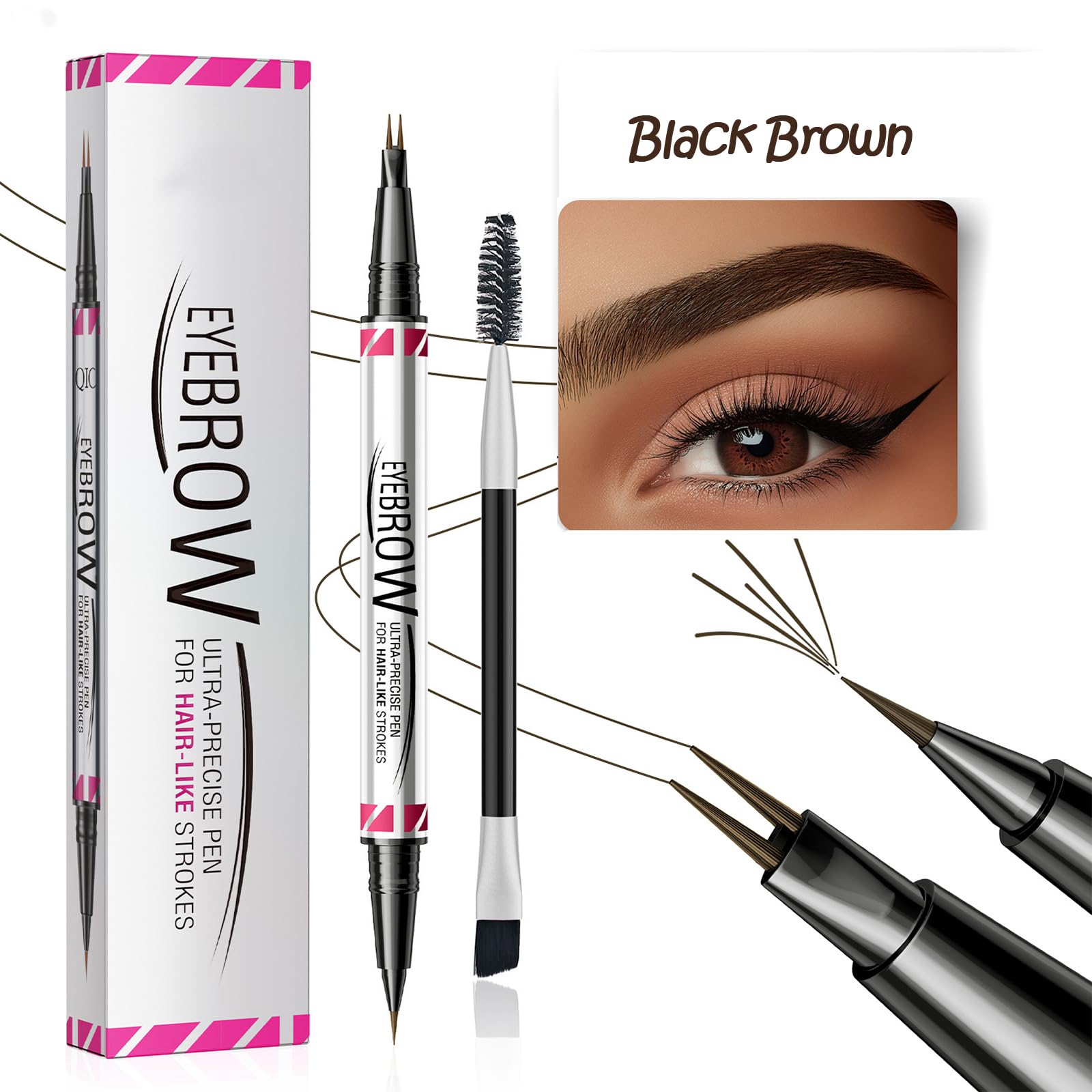 Eyebrow Ultra-Precise Pen for Hair-Like Strokes & Natural Fill, Dual-Ended Fine Tipped Micro Brush & Spoolie - Image 2