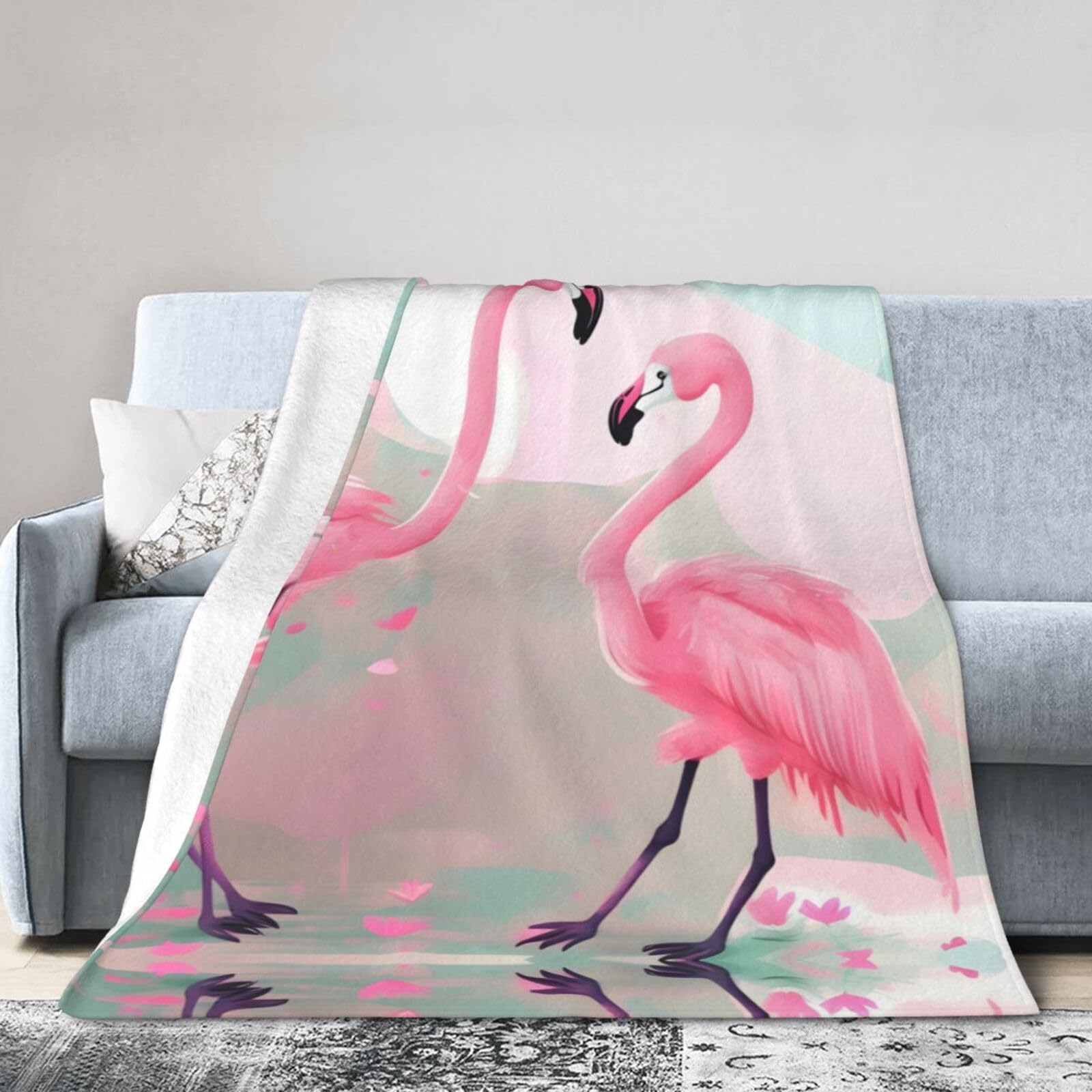 Love Flamingo 80"x60" Fleece Blanket, Full Size, Super Soft, Suitable for Bed, Sofa, Camping, All Seasons