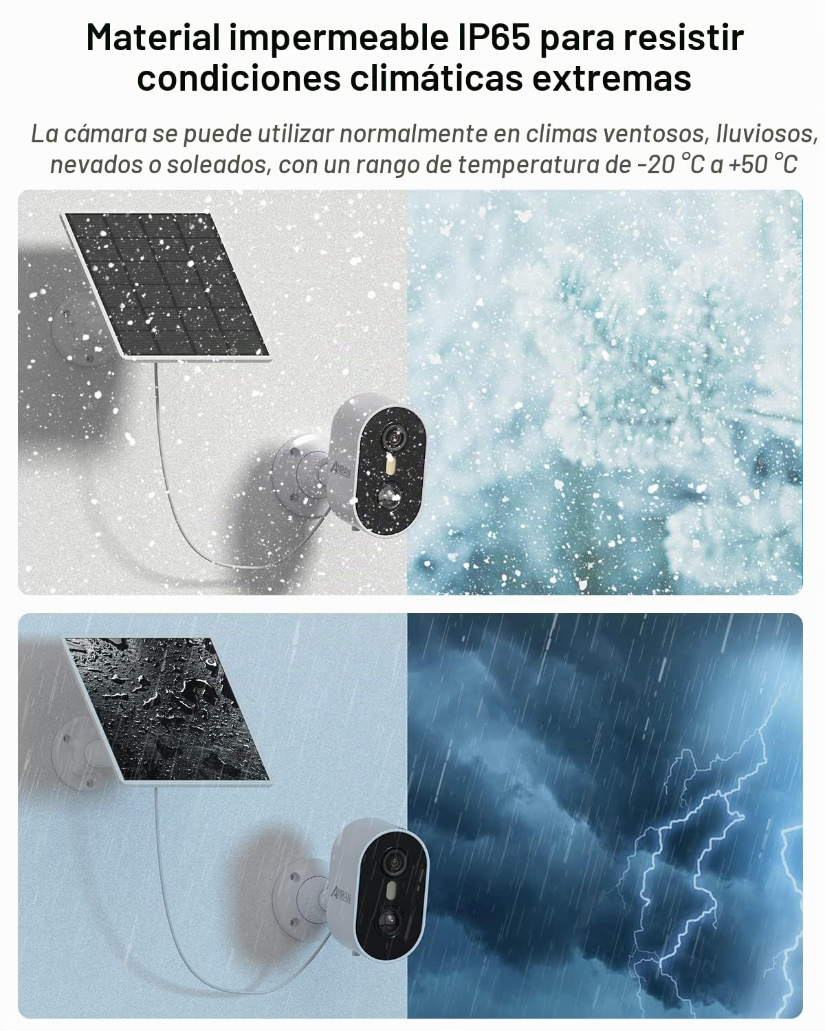 ANRAN 2K Cámara Vigilancia WiFi Exterior Solar Sin Cables con Bateria | Detección de Movimiento Humano PIR, Visión Nocturna en Color, Audio de 2 Vias, Compatible Alexa, C2 Blanco