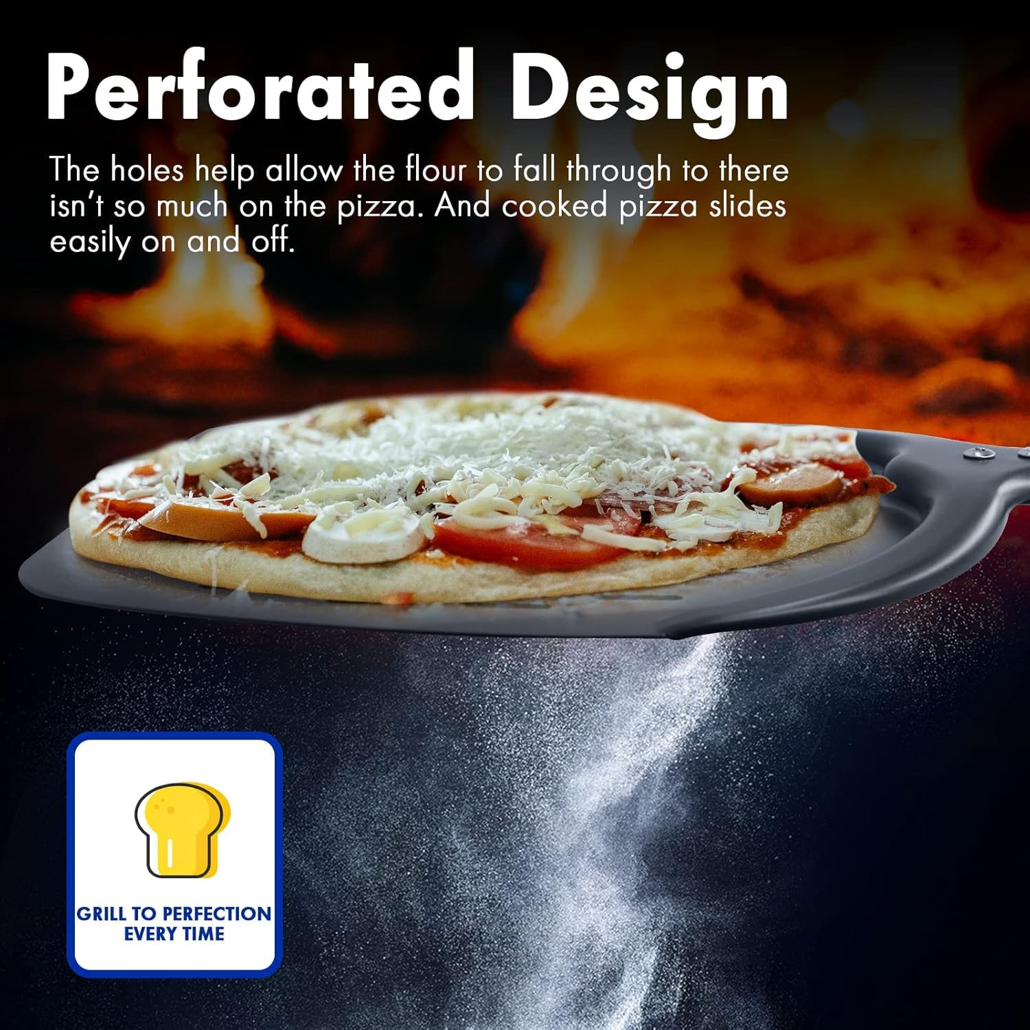 Pala de pizza, pala de pizza perforada de 14 pulgadas, paleta de pizza de aluminio profesional, grado de restaurante, mango largo, antiadherente para horno de pizza al aire libre