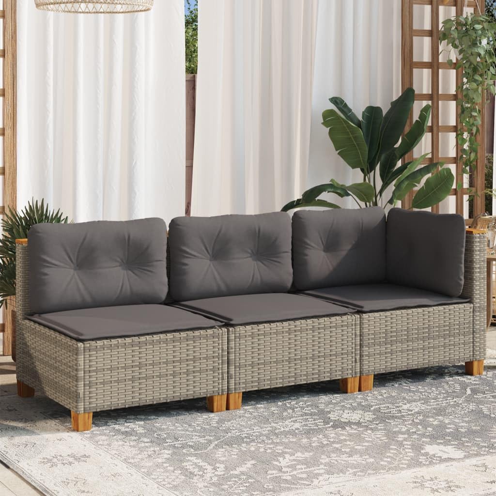 Canapé de jardin avec coussins 3 places gris résine tressée