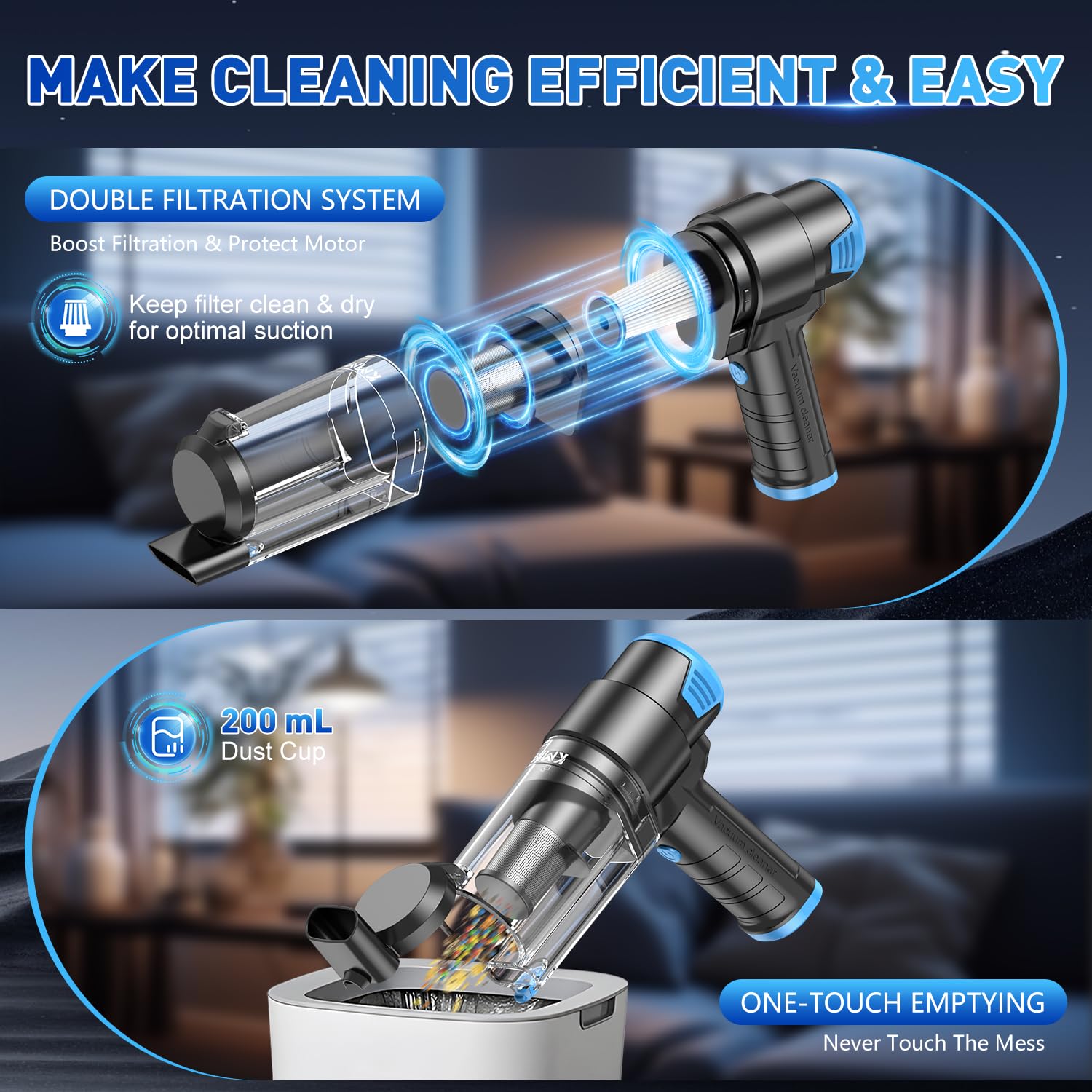 KMM Handheld Car Vacuum Cleaner, 16000PA Air Duster & Hand Held Vacuum view 5