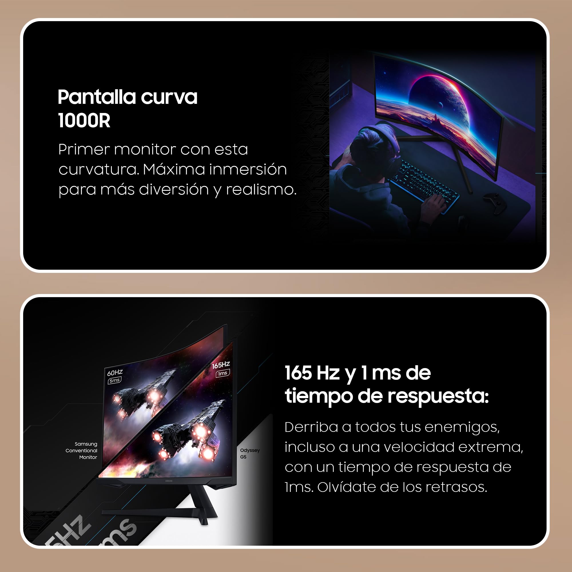 Samsung LS27CG552EUXEN - Monitor Curvo Gaming 27'' WQHD, 2560x1440, 16:9, 2500:1, 1000R, 165 Hz, 1 ms, 300 CD/m², HDMI, AMD FreeSync, Negro - 3