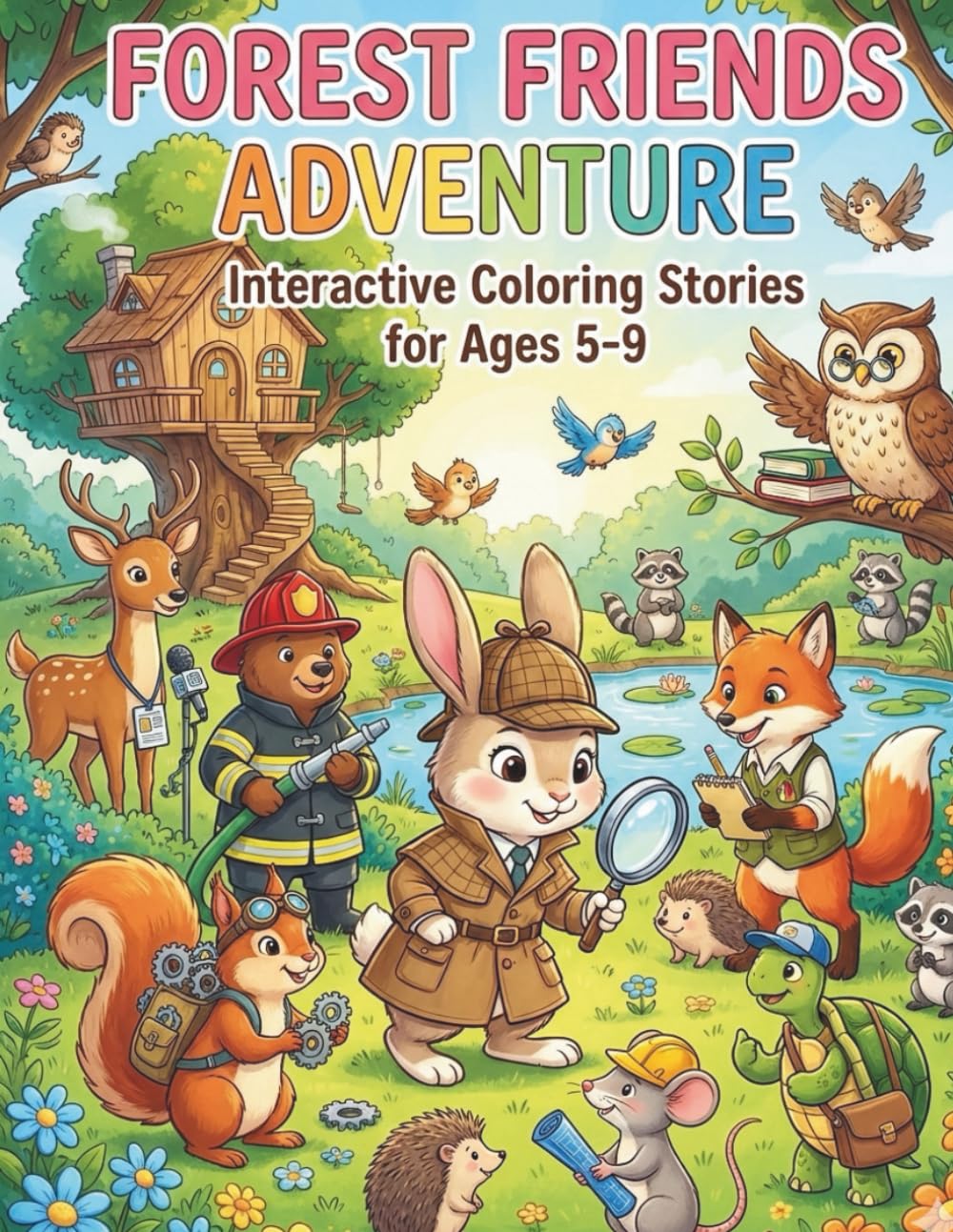 Forest Friends Adventure: Interactive Coloring & Learning Book for Kids 5-9