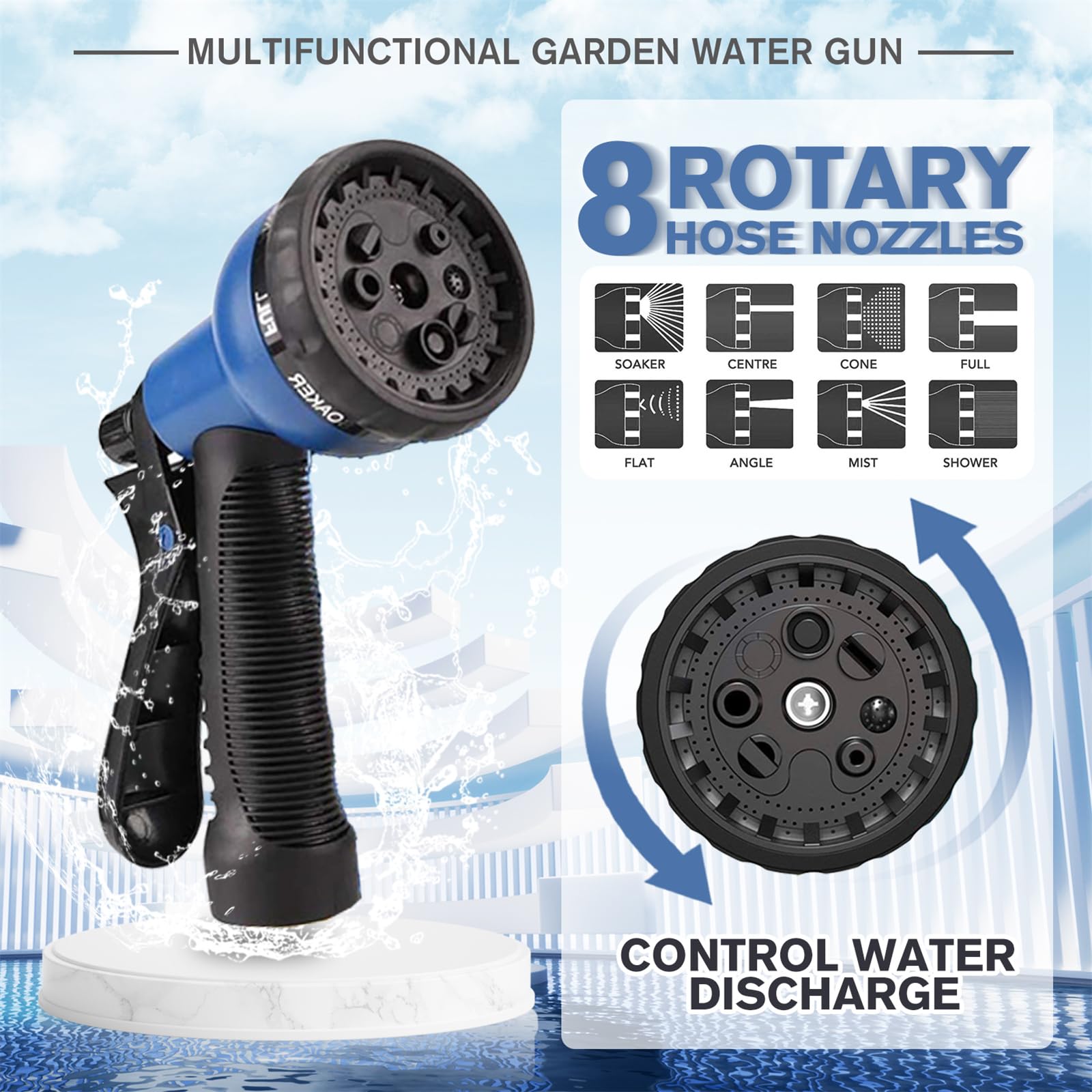 LINGKY Tubo Estensibile da Giardino 60 Metri, Tubo Acqua Giardino per Irrigazione con Raccordi in Ottone da 1/2" e 3/4", Lattice a 3 Strati Resistente, Senza Pieghe, 8 Modalità di Spruzzo