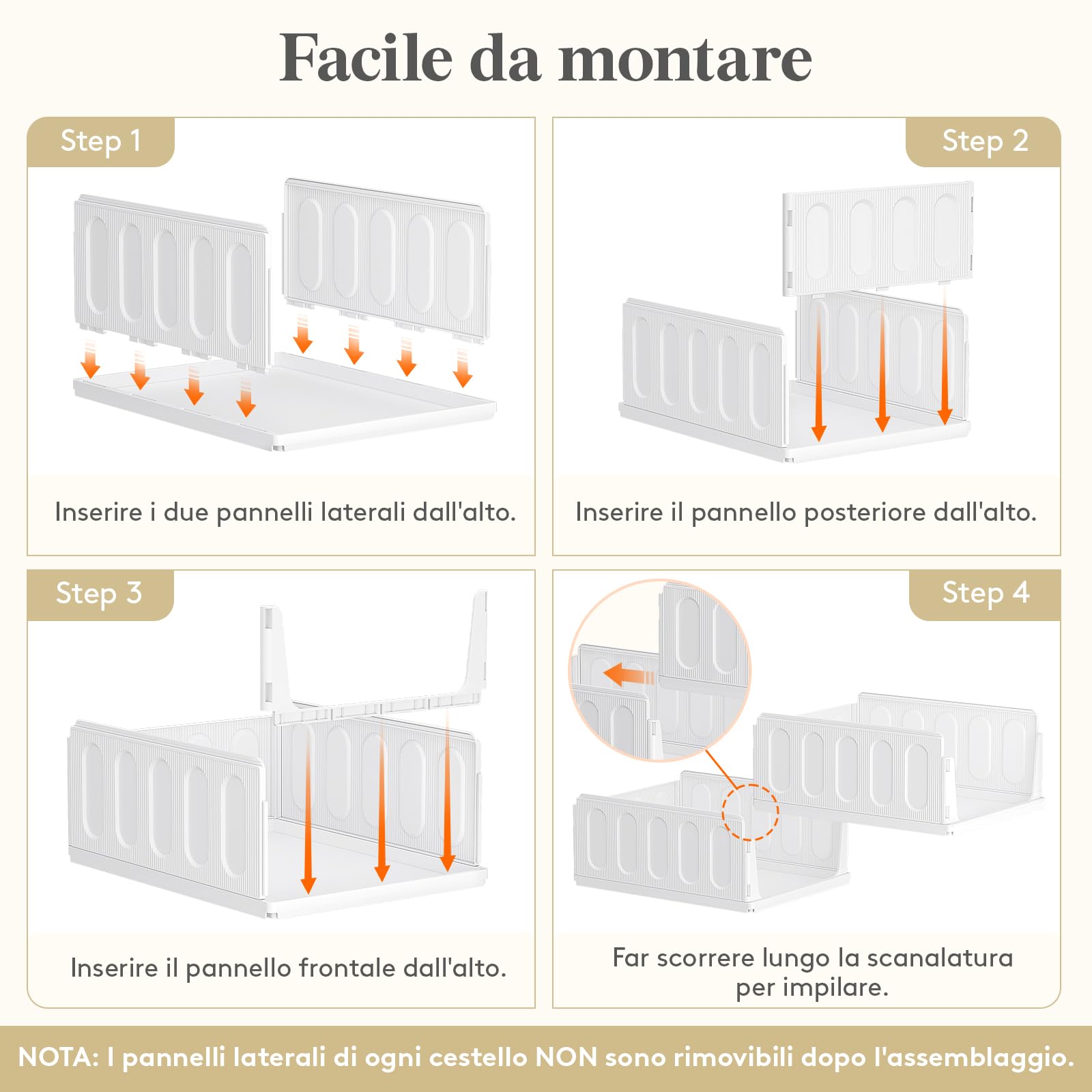 Lifewit Organizzatori Armadio con Cassetti Estraibili, 8 Pezzi Contenitori Impilabili per Vestiti, Ripiani per Armadio Interno, Scatole Salvaspazio in Plastica per Magliette, Pantaloni, 24L, Bianco
