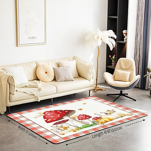 Miniatura 2 de Alfombra de otoño para niños, de 3 x 5 pulgadas, con forma de hongos, para sala de estar, dormitorio, cosecha de otoño, alfombra decorativa de hojas