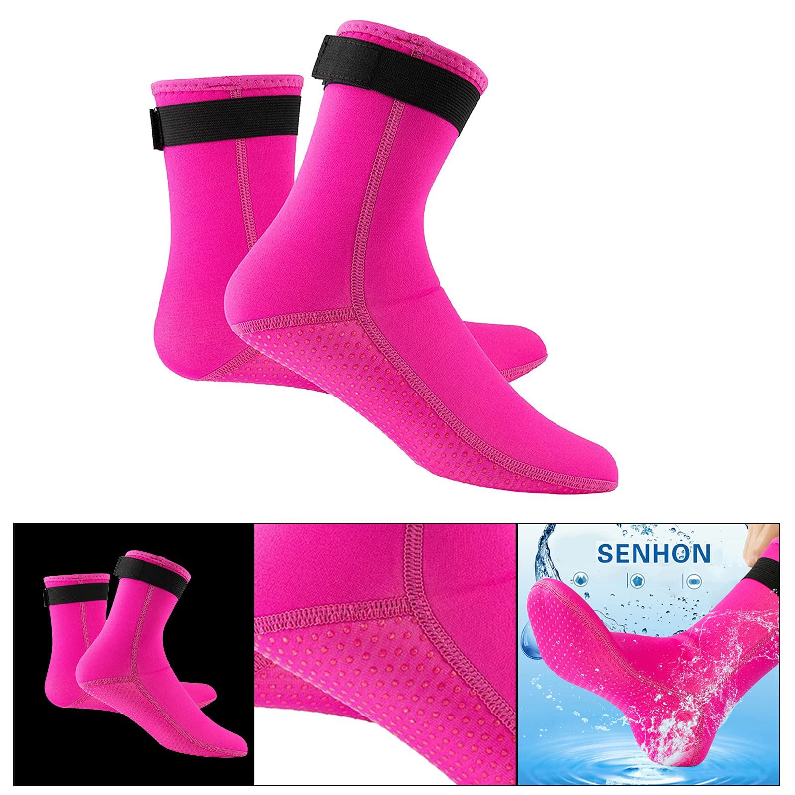 Botas de buceo de neopreno de 3 mm, calcetines de esnórquel, color rojo rosa, talla XS