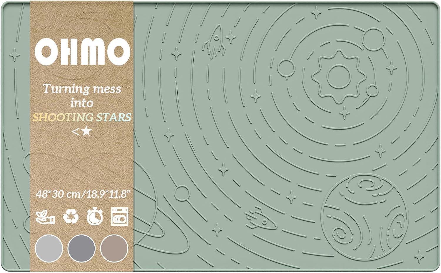 OHMO Dog Food Mat, Silicone Waterproof Cat Food Mat, Non-Skid Spill Proof Pet Feeding Mat for Food and Water, Easy to Clean Dog Placemat(Sage Green, 18.9" x 11.8")