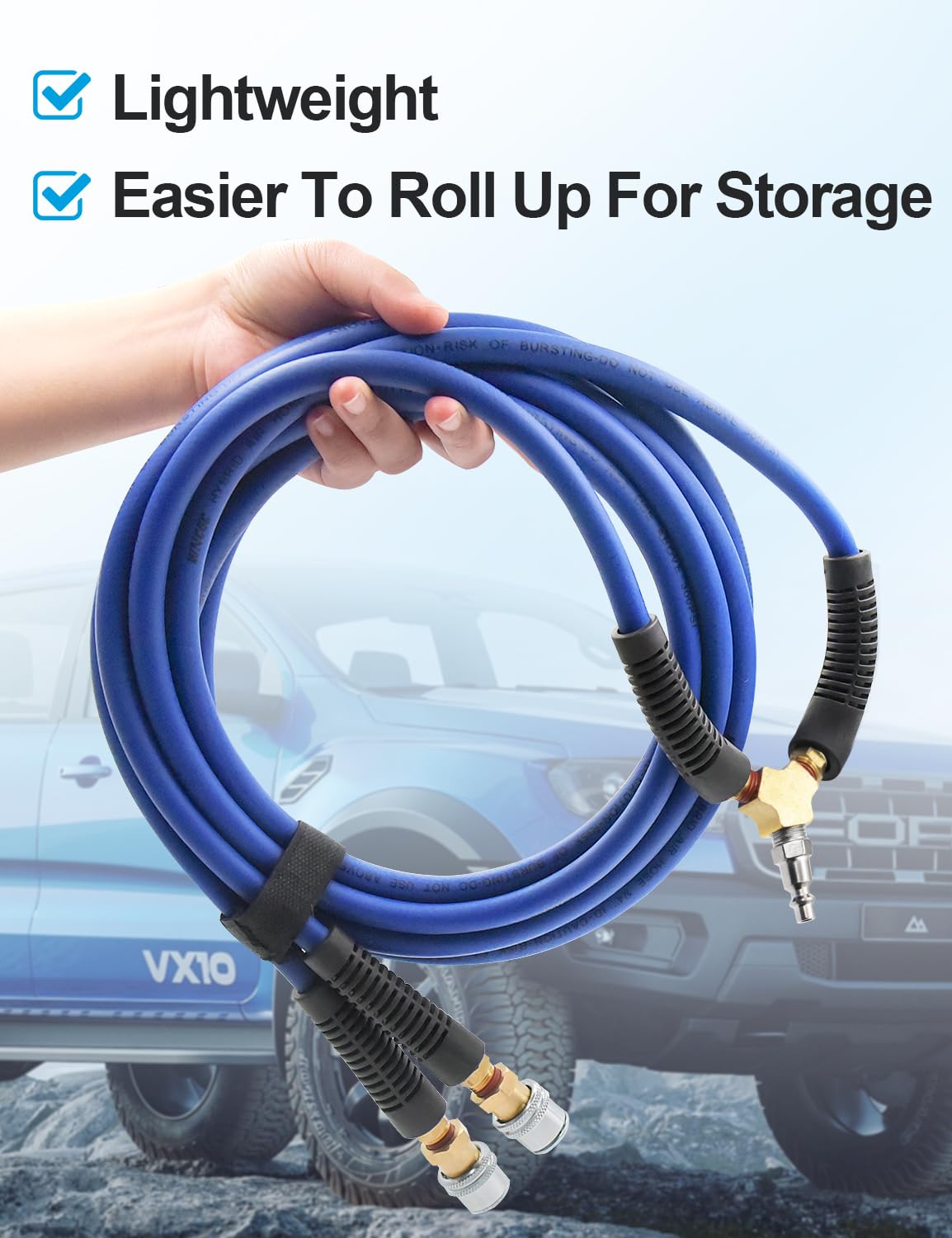 Manguera de inflado de neumáticos de 2 vías de 1/4 pulgadas x 8.2 pies, manguera de compresor de aire resistente con accesorios de acoplador rápido industrial de 1/4 pulgadas, 300 PSI