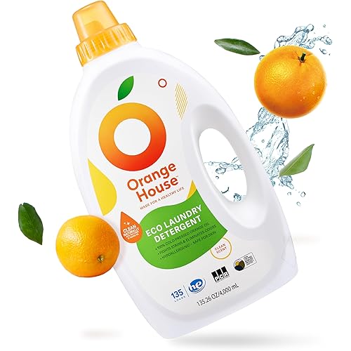 Orange House Liquid Laundry Detergent, Free and Clear, Natural Clean Laundry Detergent, Made of Orange Oil, Hypoallergenic Liquid Detergent No Harmful Chemical, 135.3 Fl Oz, HE & Standard Machine
