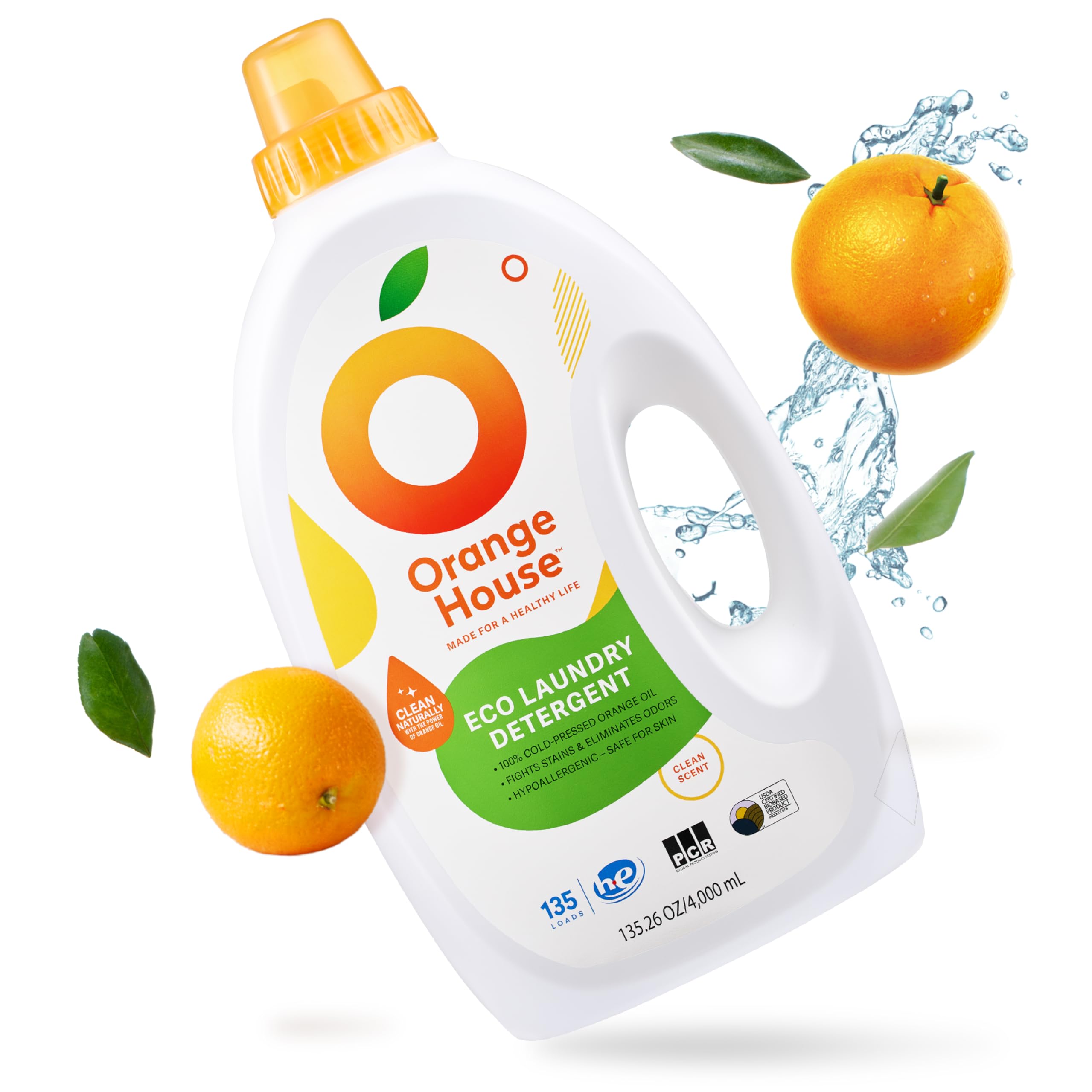 Liquid Laundry Detergent, Free and Clear, Natural Clean Laundry Detergent, Made of Orange Oil, Hypoallergenic Liquid Detergent No Harmful Chemical, 135.3 Fl Oz, HE & Standard Machine