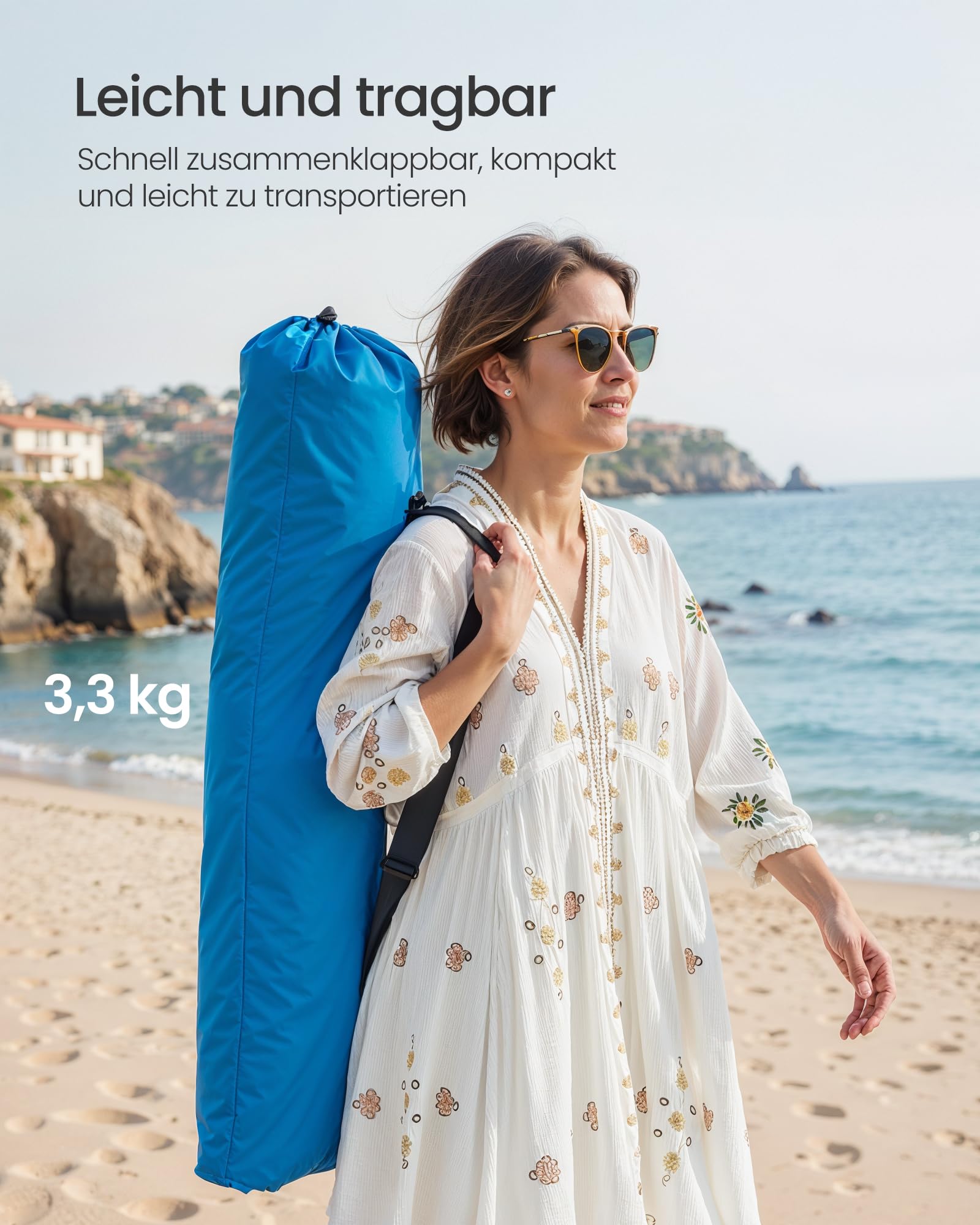 SONGMICS Strandstuhl mit hoher Rückenlehne, tragbarer Klappstuhl, klappbarer Campingstuhl, faltbar, leicht, komfortabel und hoch belastbar, Outdoor-Stuhl mit Tragetasche