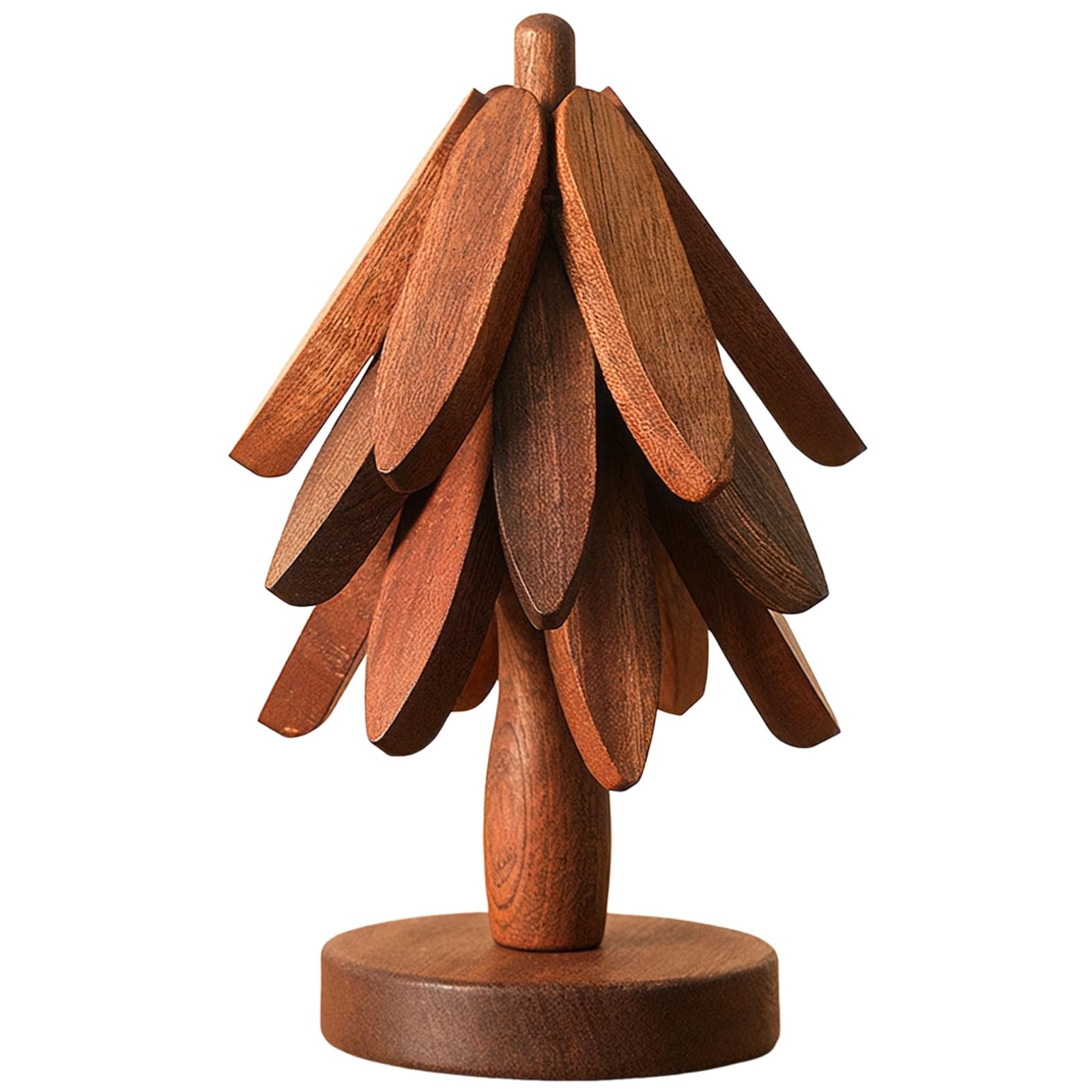 3 Stück Holzuntersetzer mit Sockel, Walnussfarbe, natürliches Baum-Design für heiße Gerichte, Töpfe und Tassen