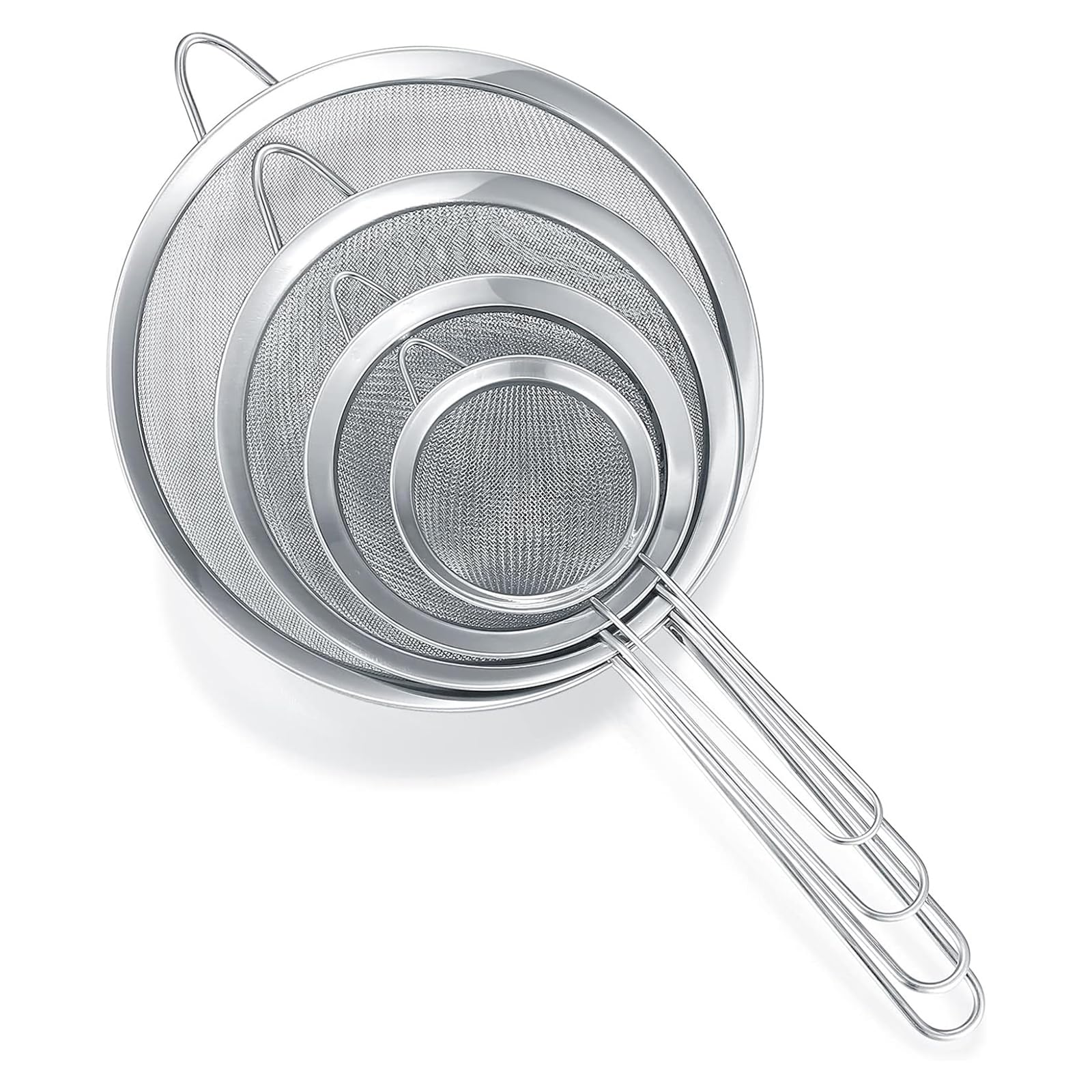 Stainless Steel Fine Mesh Strainers Set of 4,Fine Mesh Pasta Sieves, Household Sieve, Fine Sieve Set, Flour Sieve Stainless Steel for Kitchen, Cooking, Food Preparation