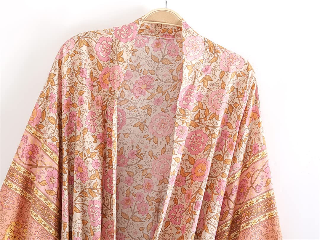 Kimono de plage en rayonne de coton pour femme Motif floral, Comme indiqué sur la photo, M