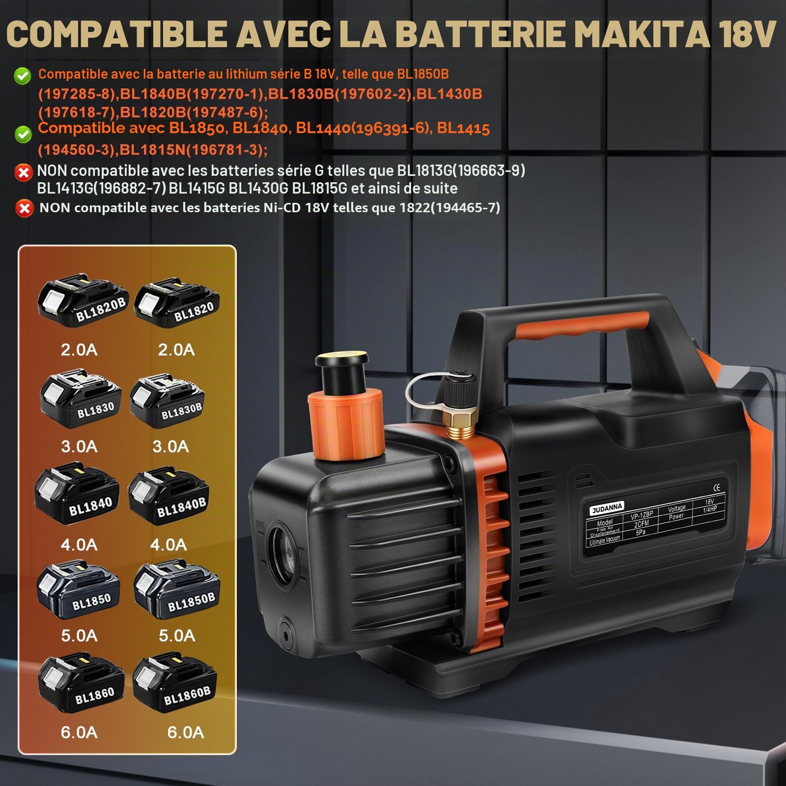 Pompe à vide sans fil pour Makita 18 V batterie, 150 W 2CFM 1/4 HP | Pompe à vide pour réfrigérant sous vide ultime climatisation domestique entretien automobile emballage sous vide (sans piles)