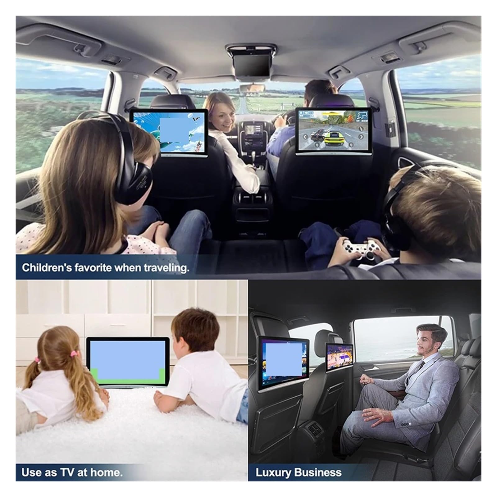 13,3 Pouces 10 Voiture TV Appuie-tête Moniteur 1080P Casque Tablette Écran Tactile Bluetooth/HDMI Entrée + Sortie/FM/Miroir Lien Lecteur Vidéo(1 pcs 4G-64G)