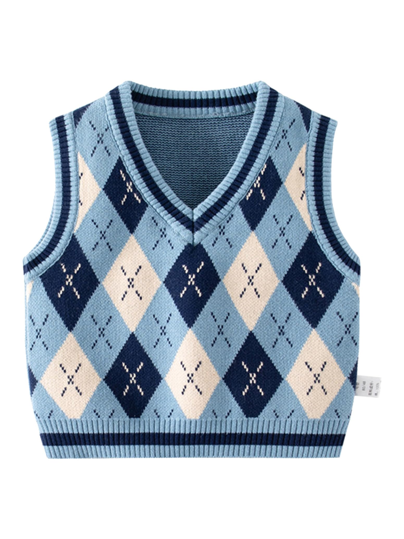 inlzdz Niños Chaleco de Punto Escolar con Cuello en V Suéter Jersey sin Mangas Uniforme de Colegio para 5-15 años