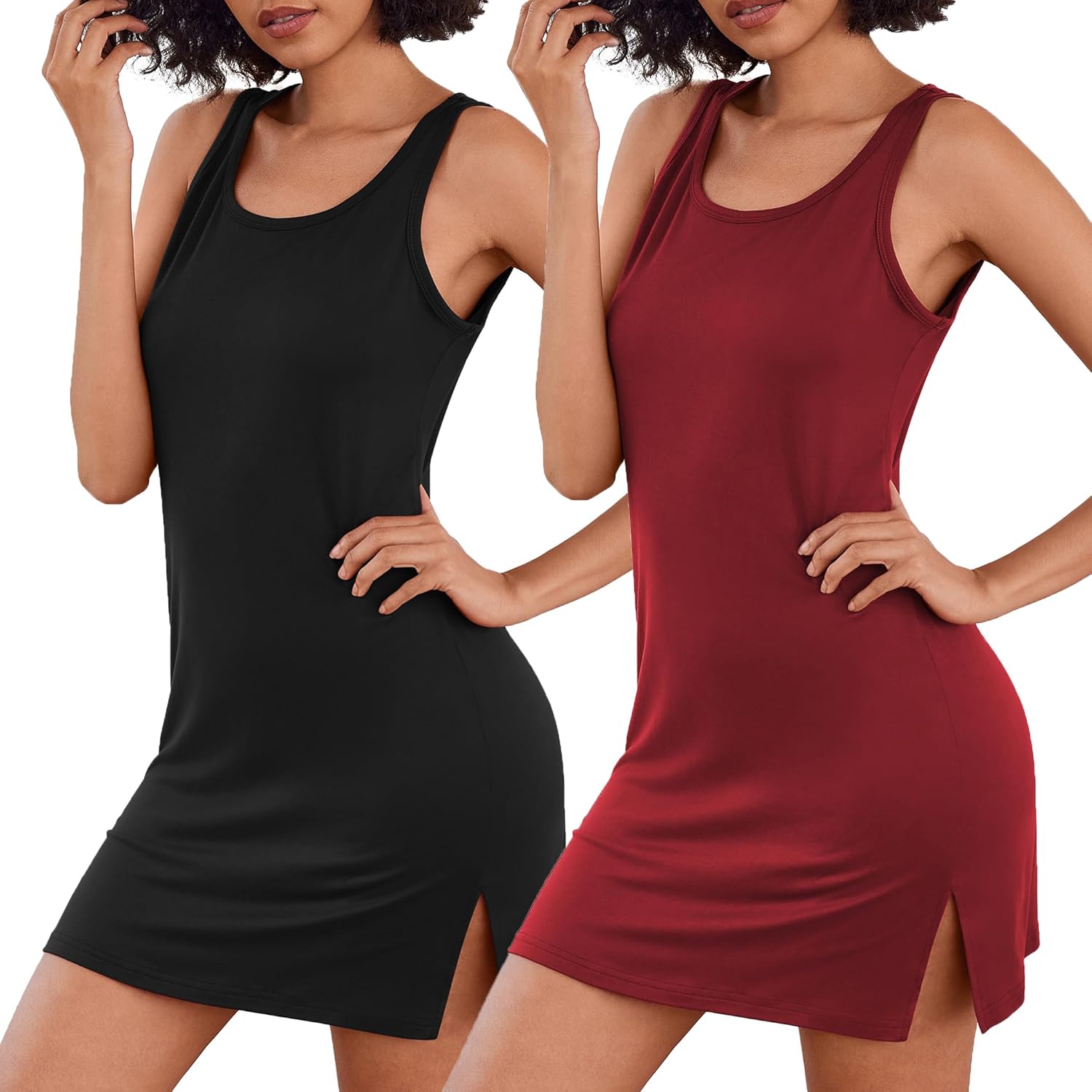 Ekouaer Sexy Nightgowns for Women Tank Sleeveless Night Gown 2 Pack Sleep Dress Soft Nightdress Chemise Sleepwear S-XXXL