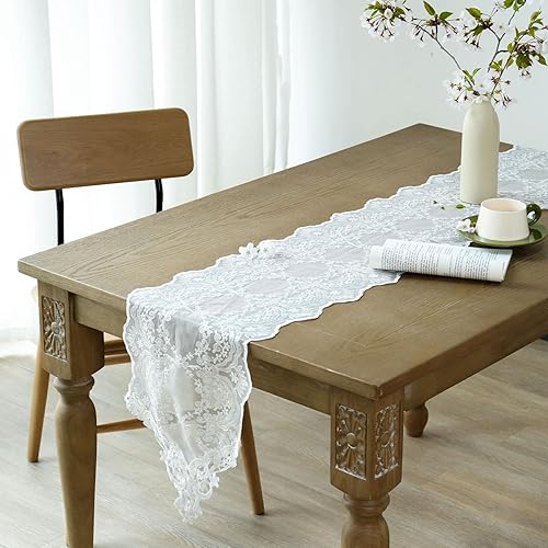 Miniatura 4 de OOKSEN Camino de mesa de encaje dorado, encaje vintage, diseño floral bohemio, 12 x 122 pulgadas